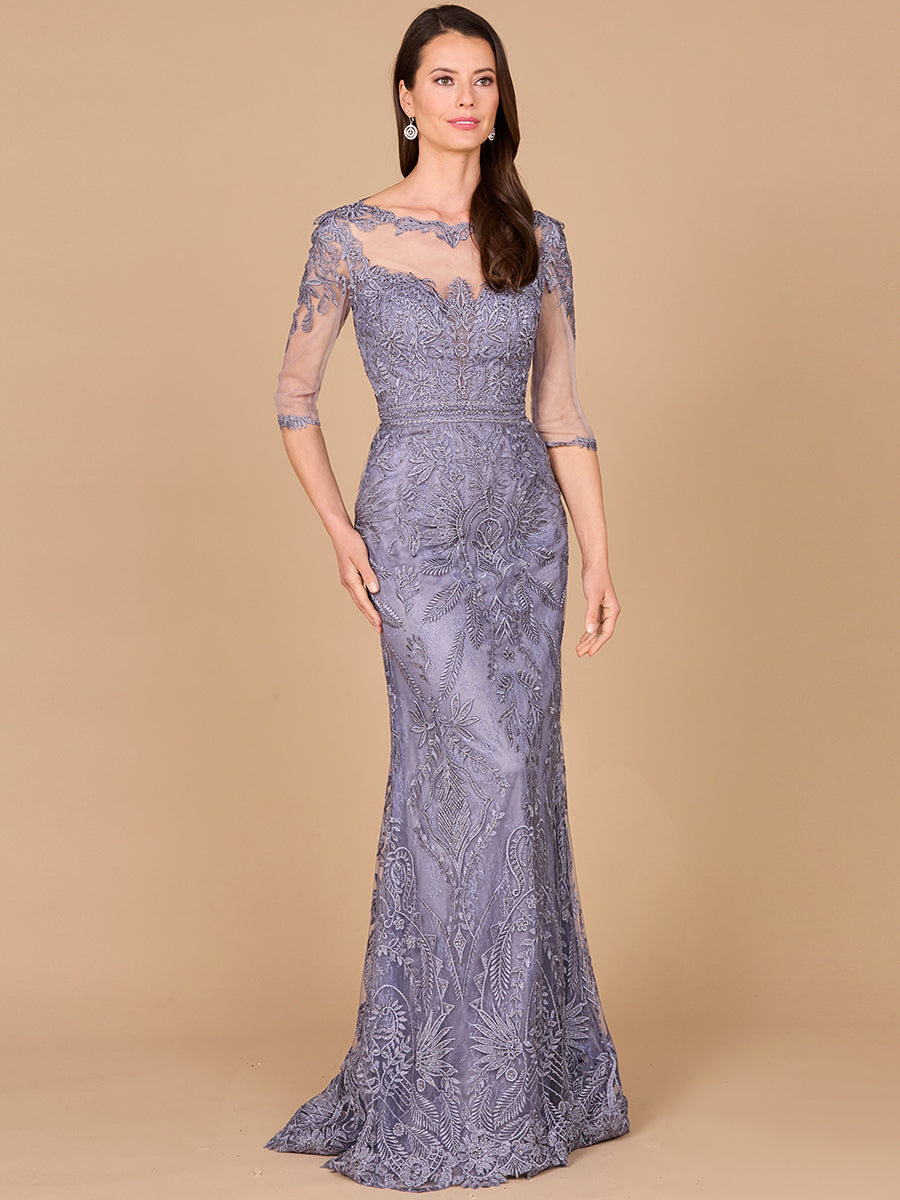 Detachable Half Sleeve Lace Sheath Gown 29020