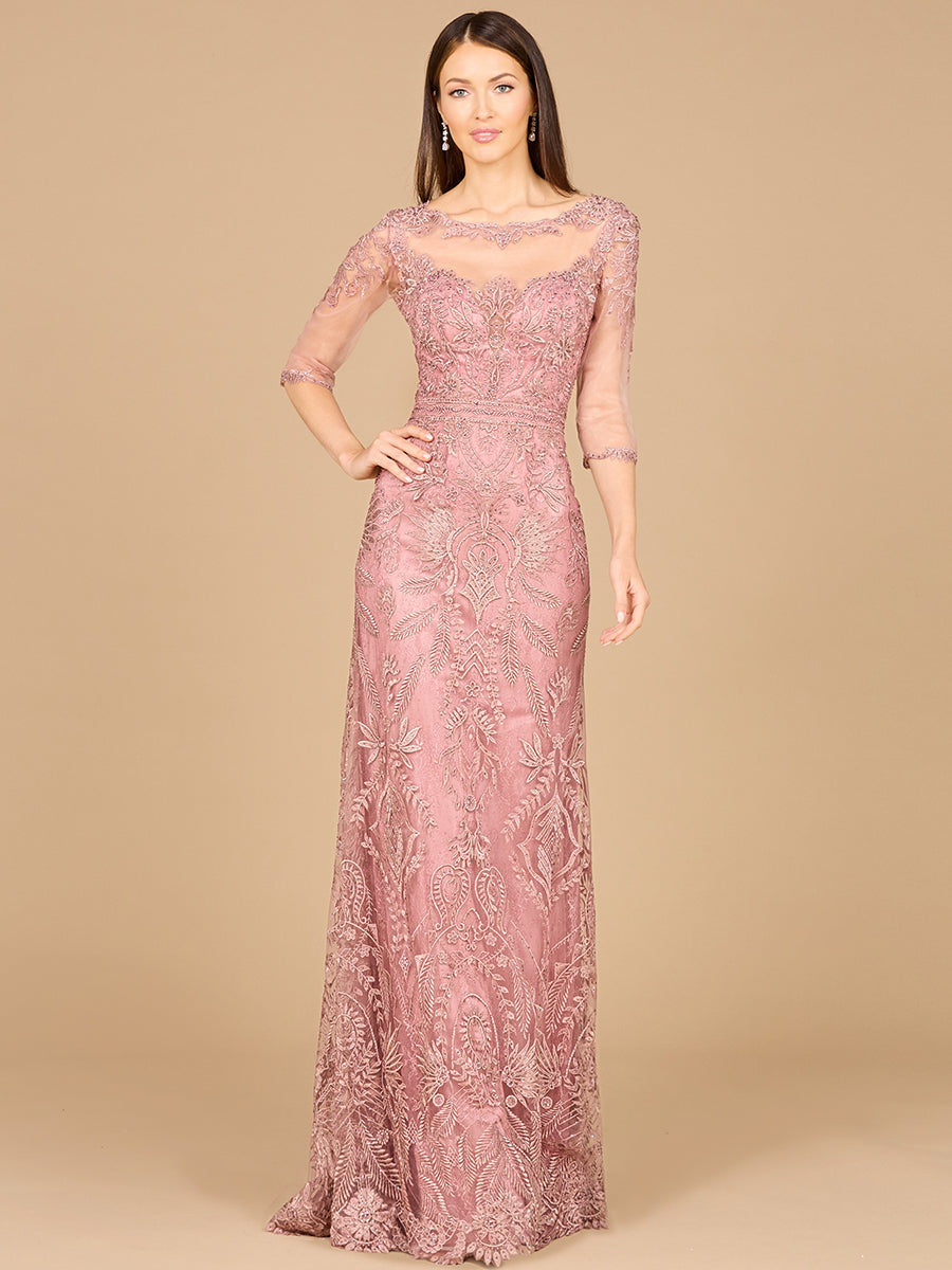 Detachable Half Sleeve Lace Sheath Gown 29020