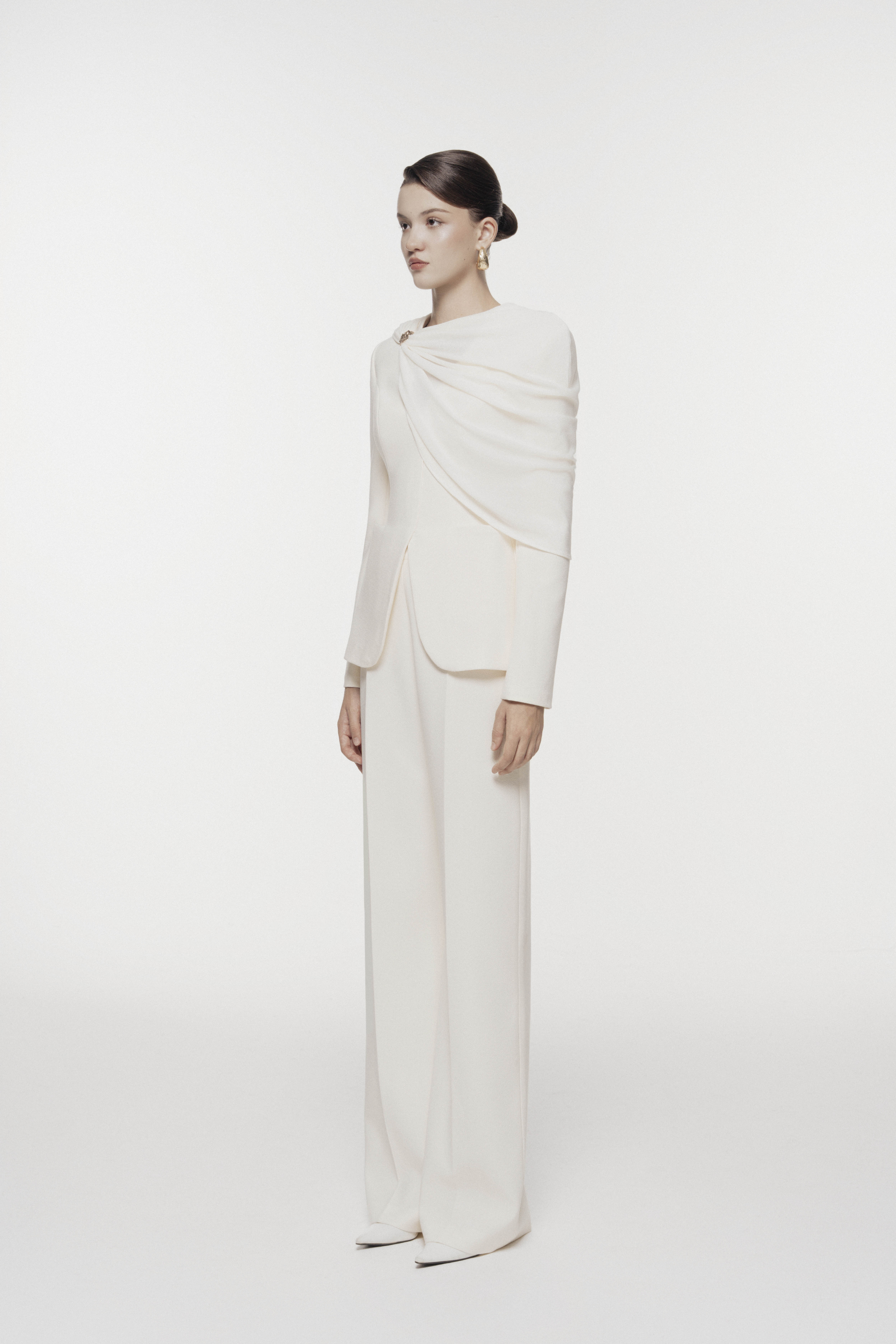 Draped Shoulder Tailored Set Design