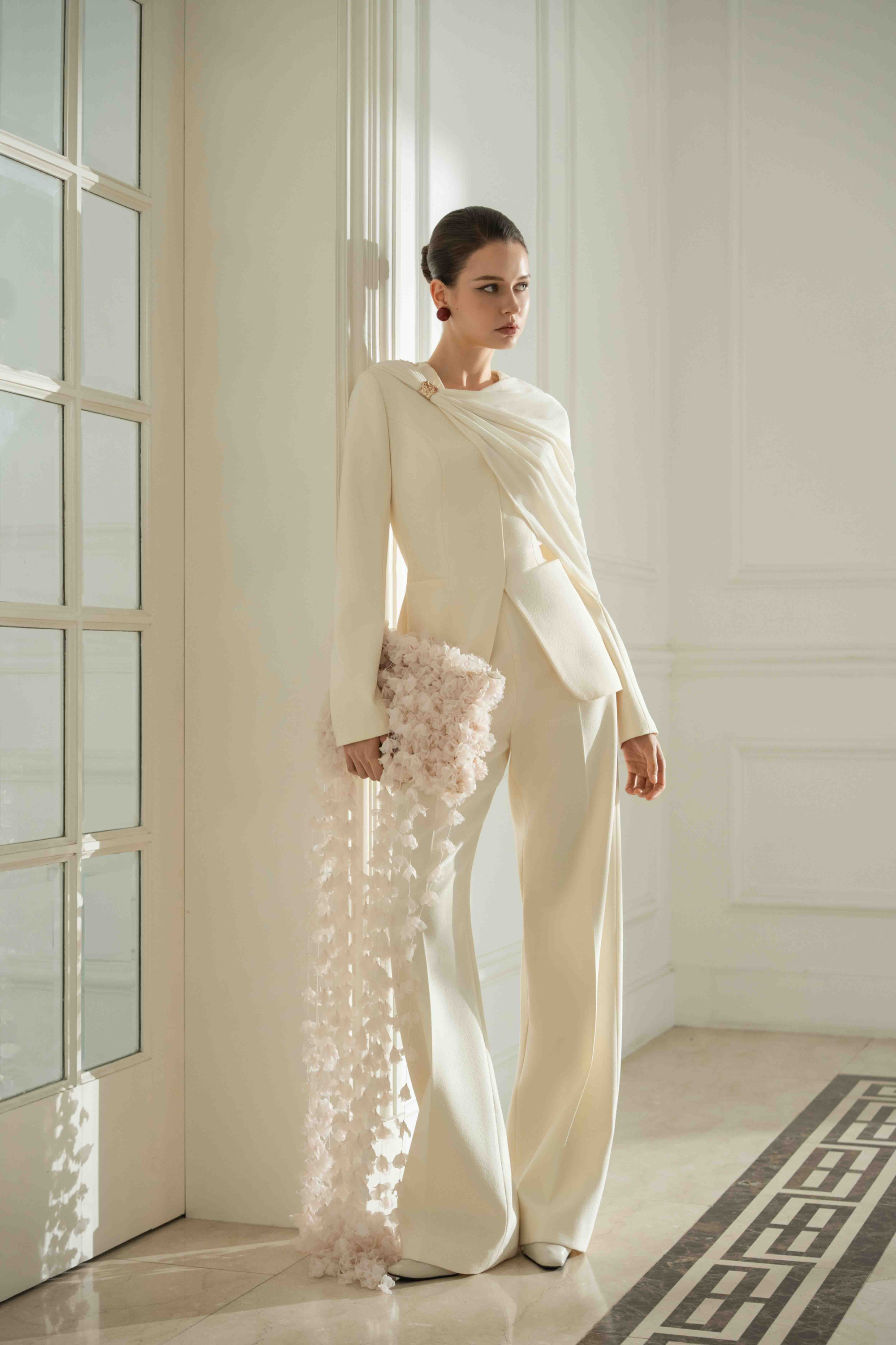 Draped Shoulder Tailored Set Design