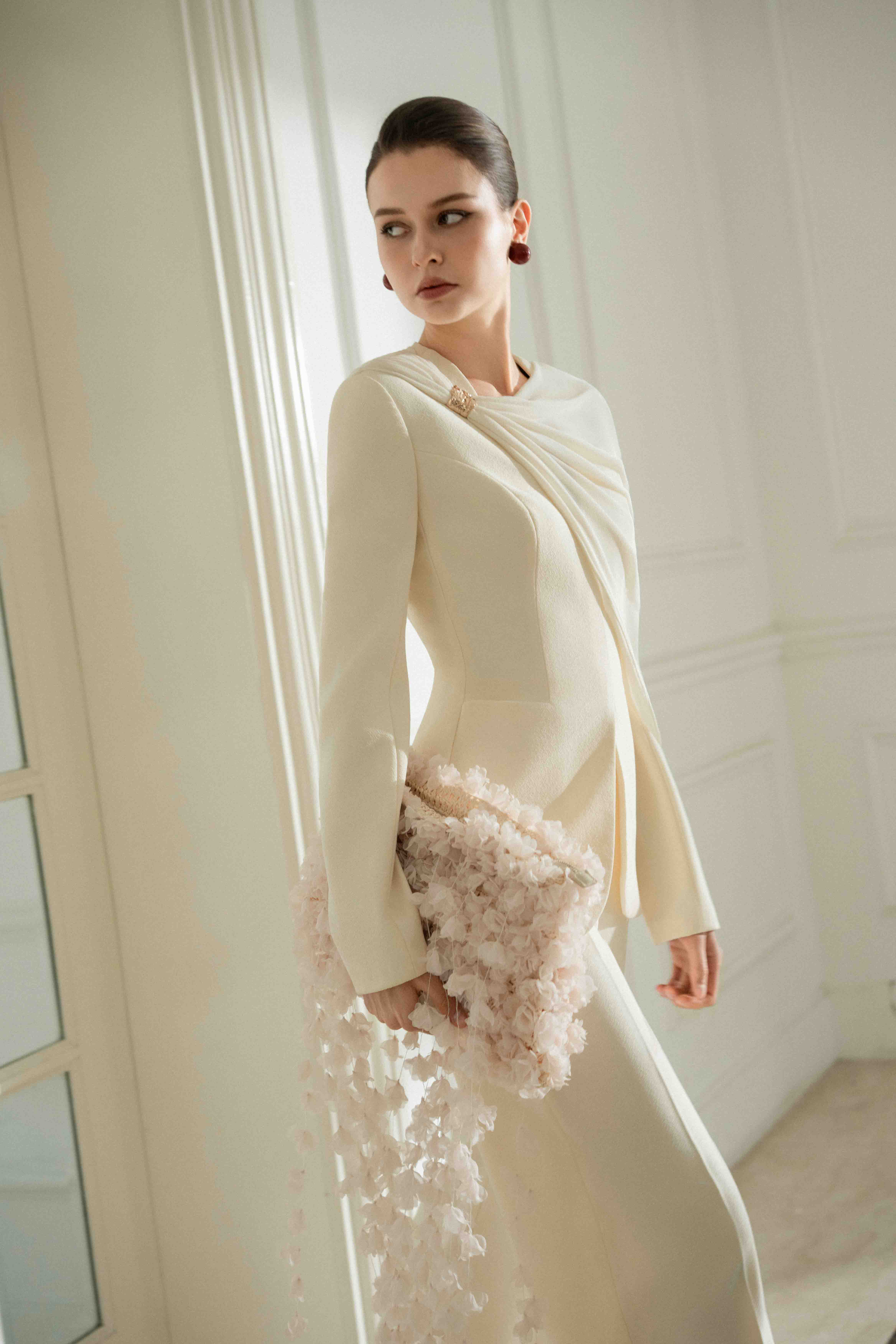 Draped Shoulder Tailored Set Design