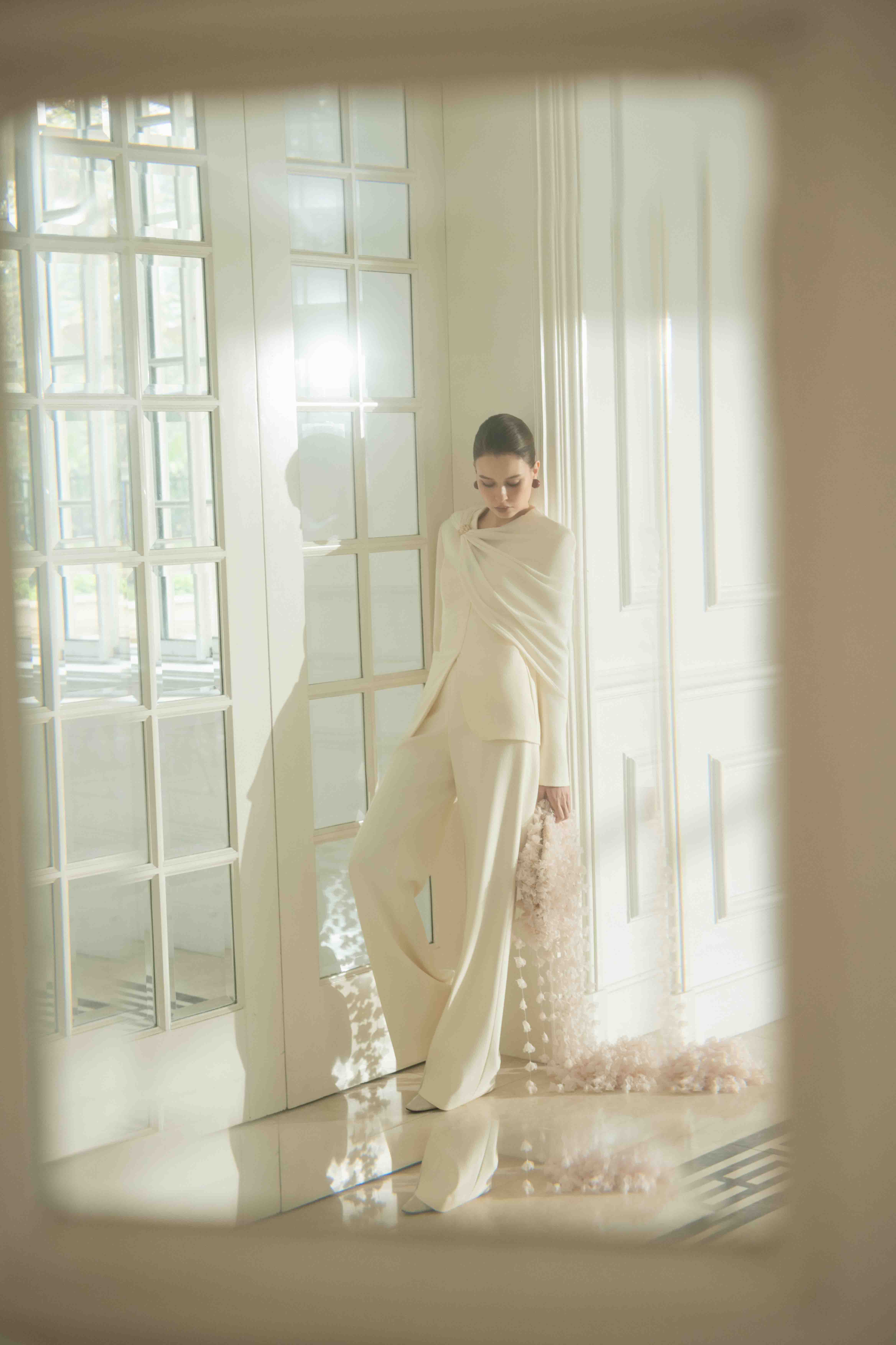 Draped Shoulder Tailored Set Design