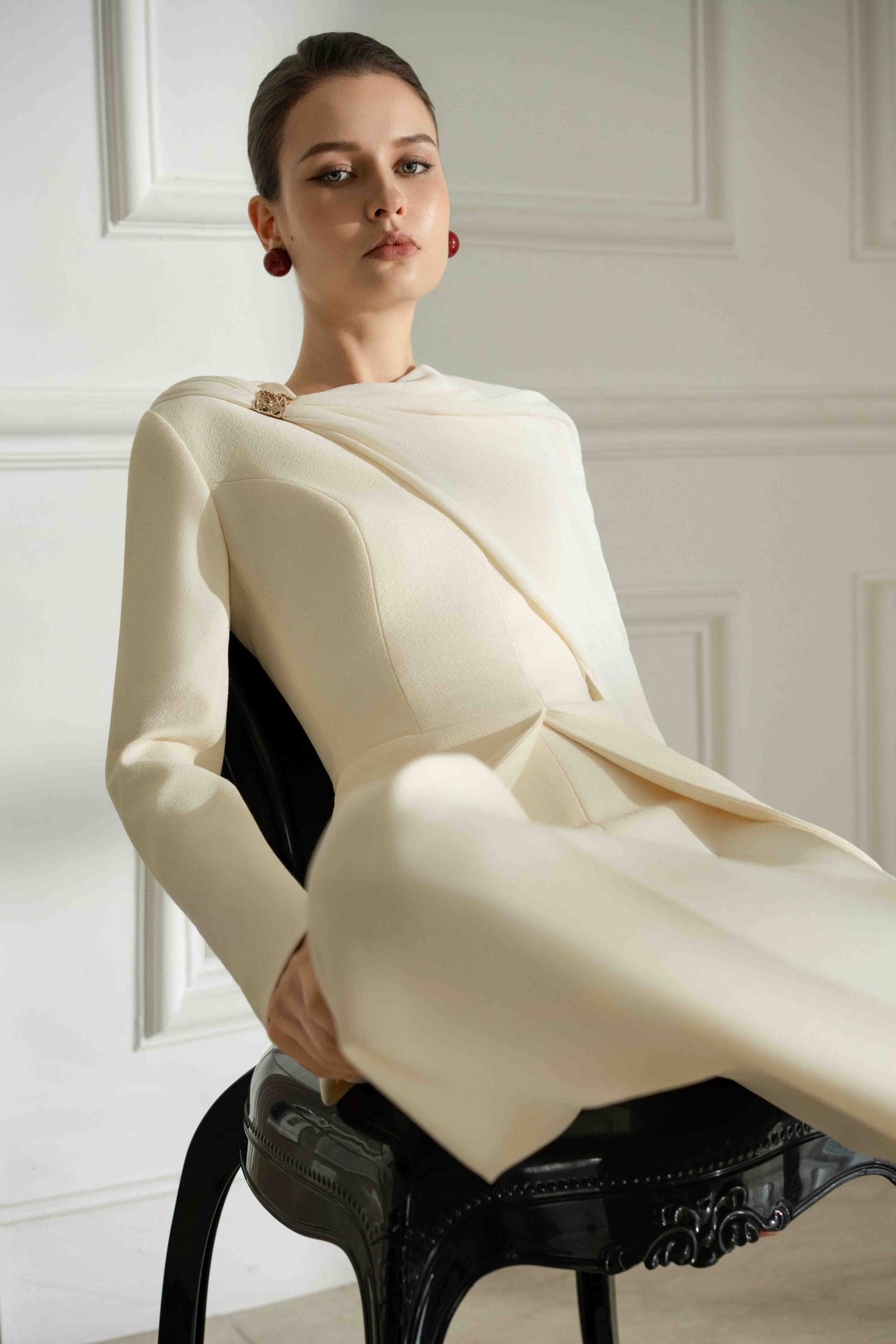 Draped Shoulder Tailored Set Design