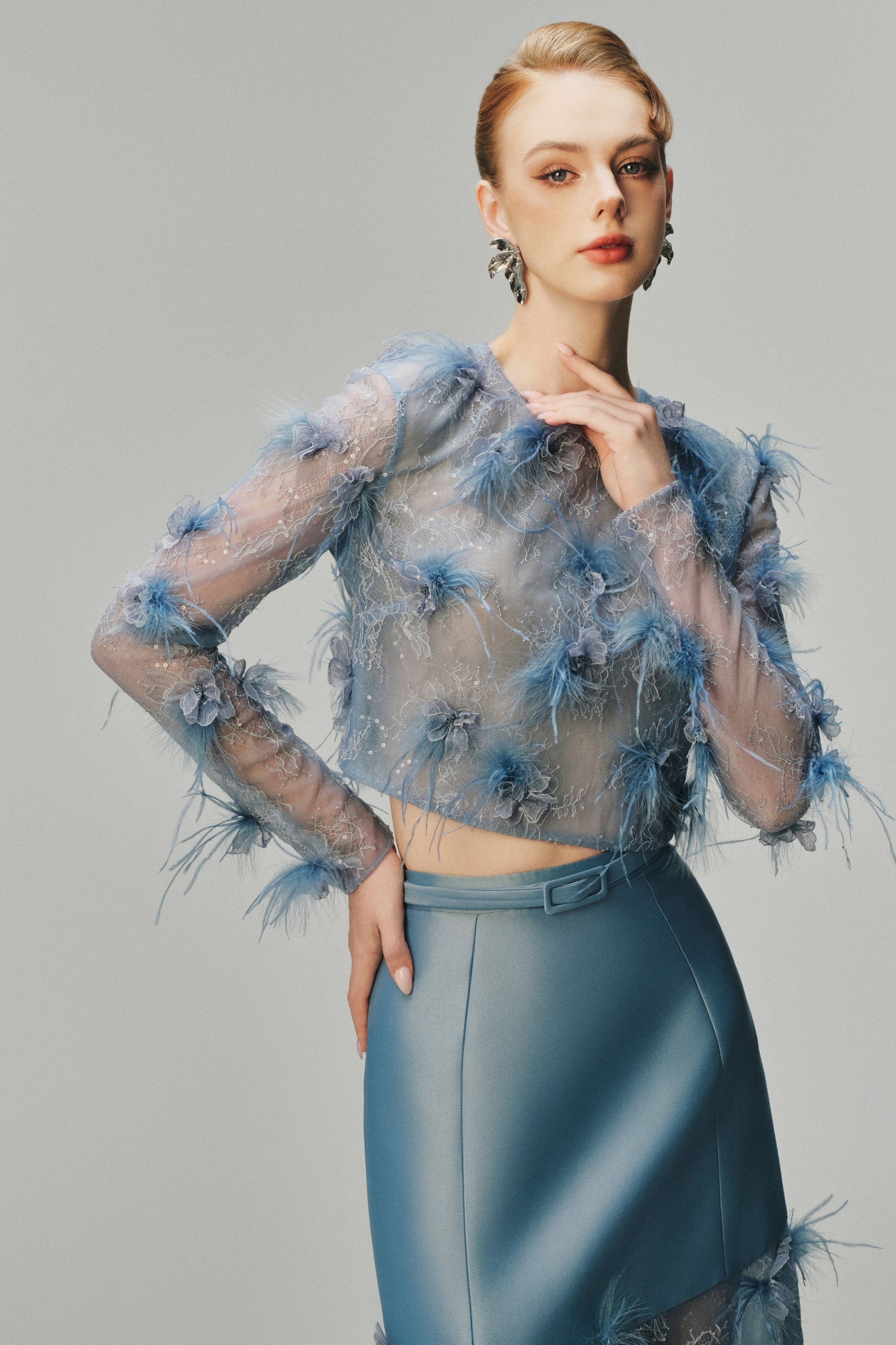 Dream Blue Embroidered Sheer Maxi Dress