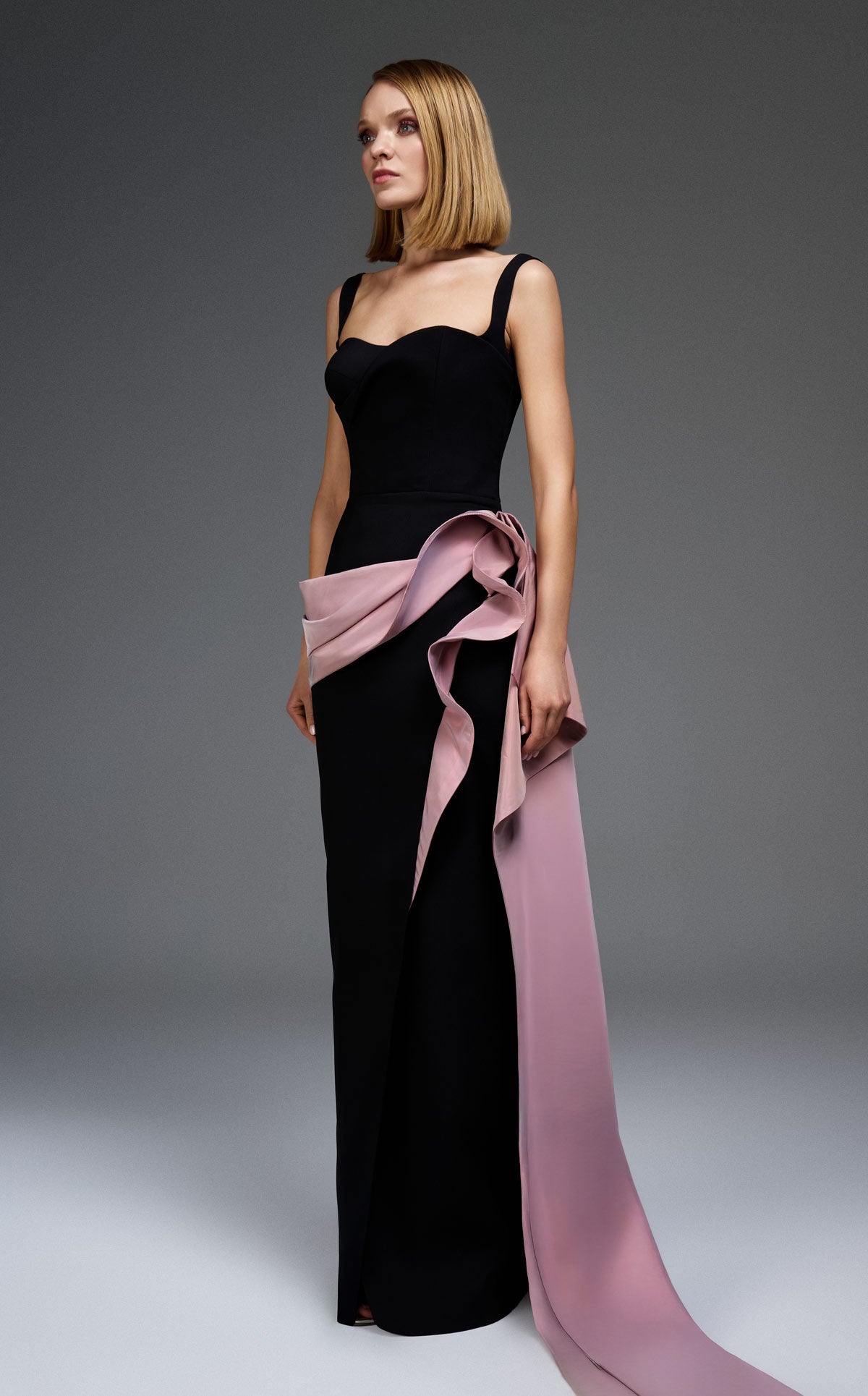 Fitted Column Gown with Wavy Tassel Train E0117