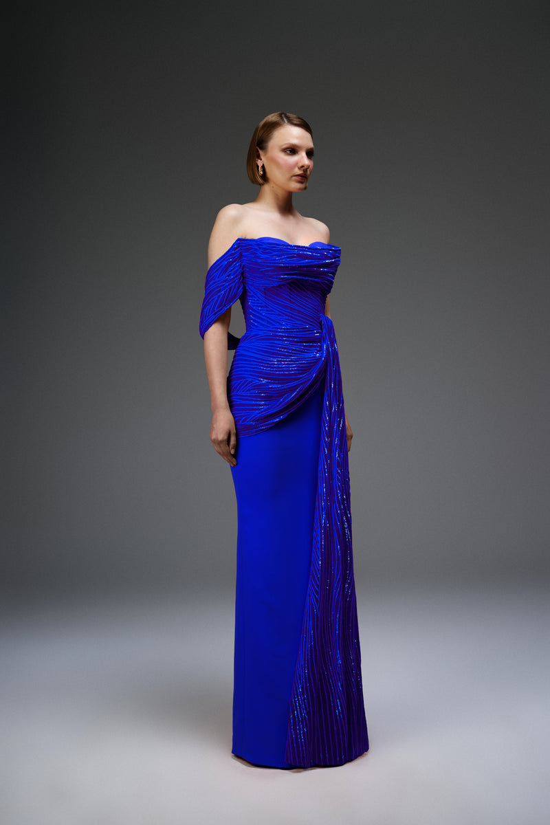 Luxurious Crimson Masterpiece with Cascading Organza E0104