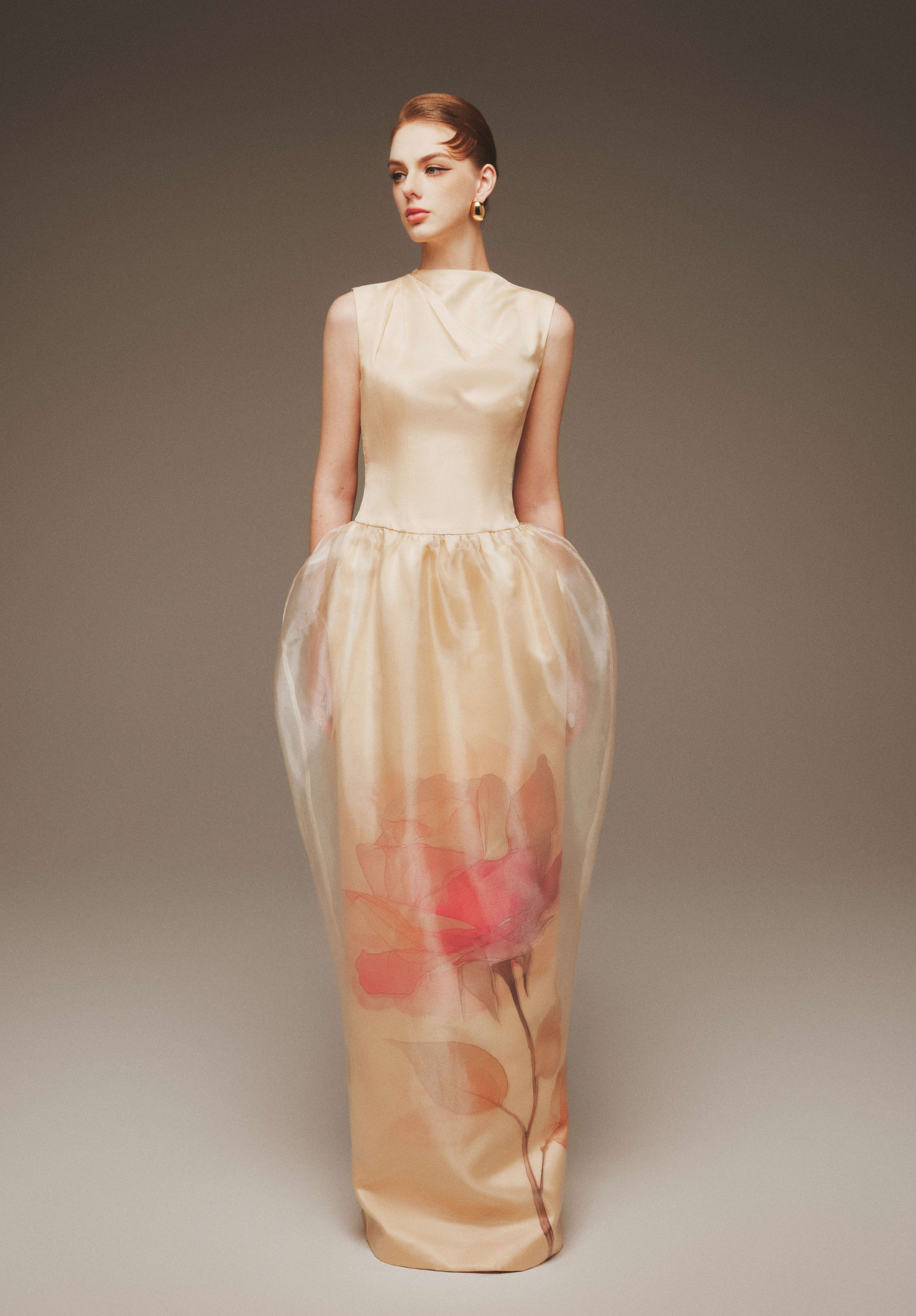 Elara Sleeveless Organza Overlay Gown