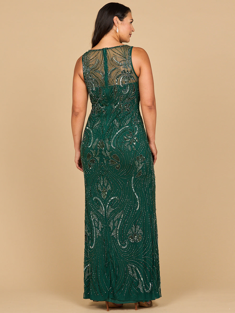 Elegant Beaded High Neckline Sheath Gown - Cap Sleeve Formal Dress 28868