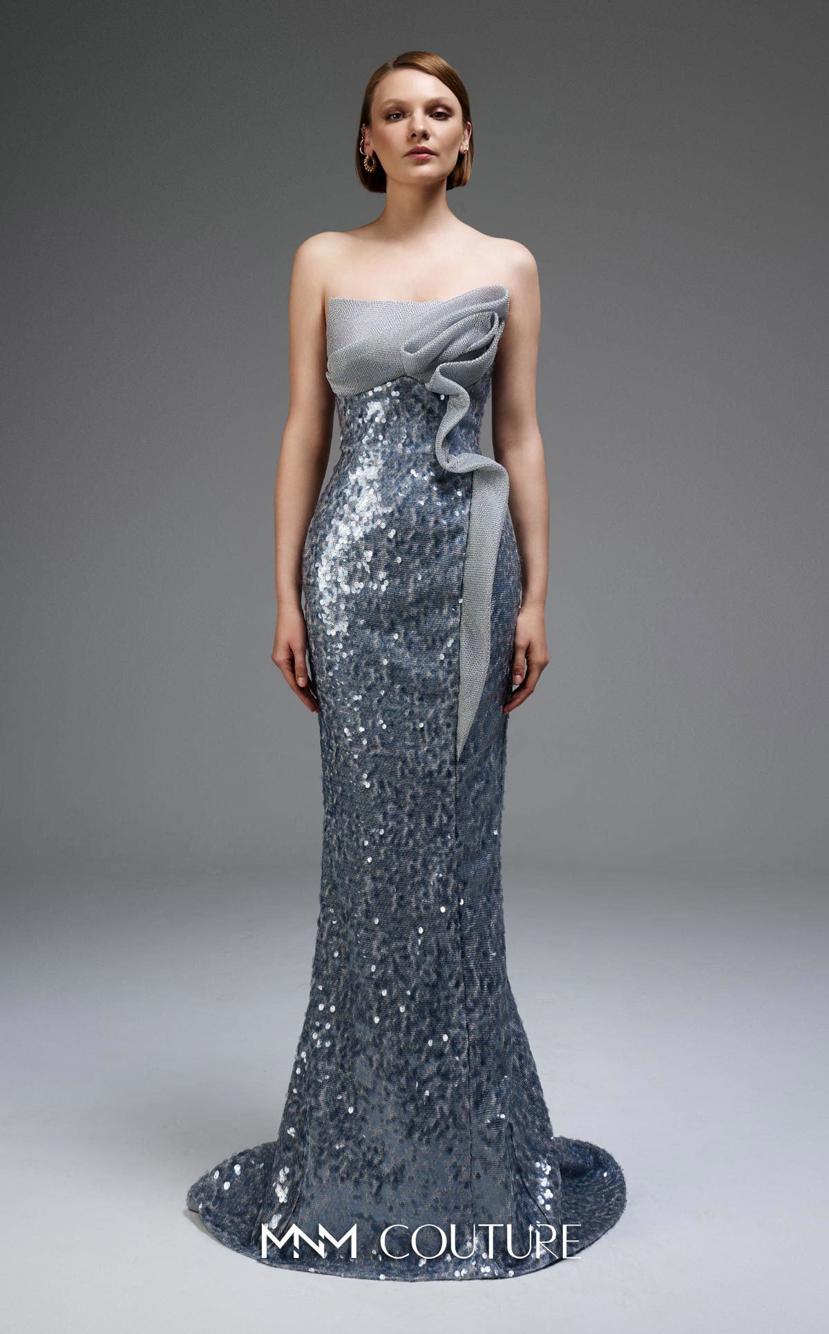 Elegant Brown Sequin Evening Gown - Off-Shoulder Column Formal Dress E0105