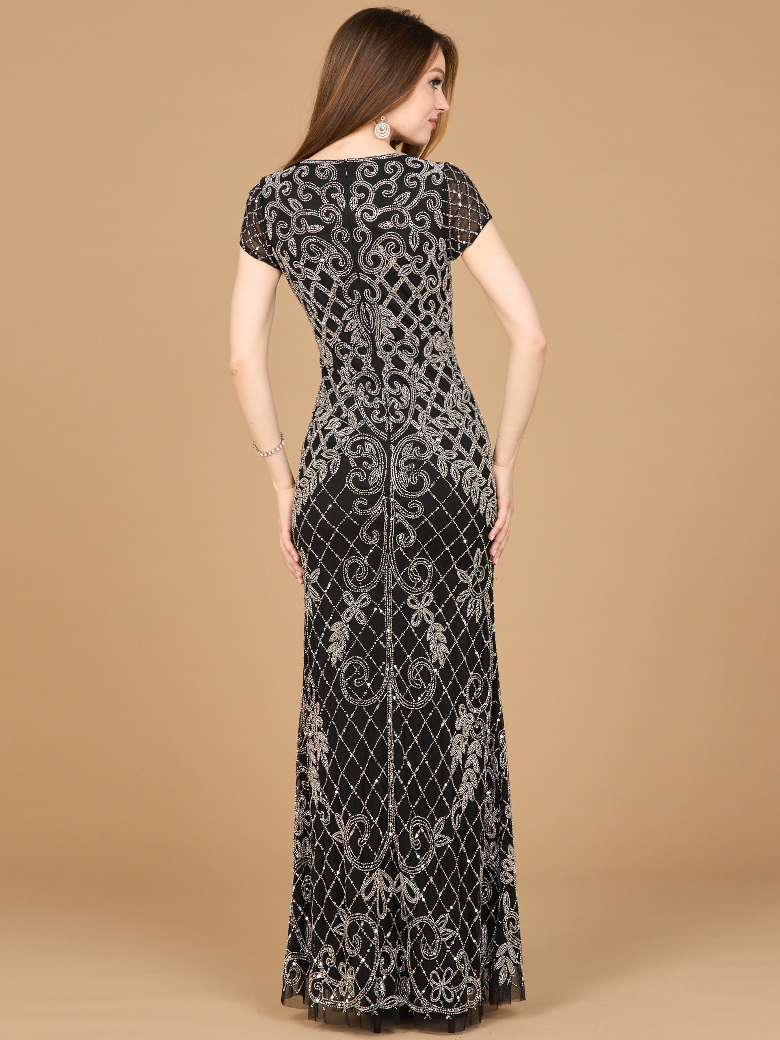 Elegant Cap Sleeve Mermaid Beaded Gown - V-Neck Formal Dress 28865