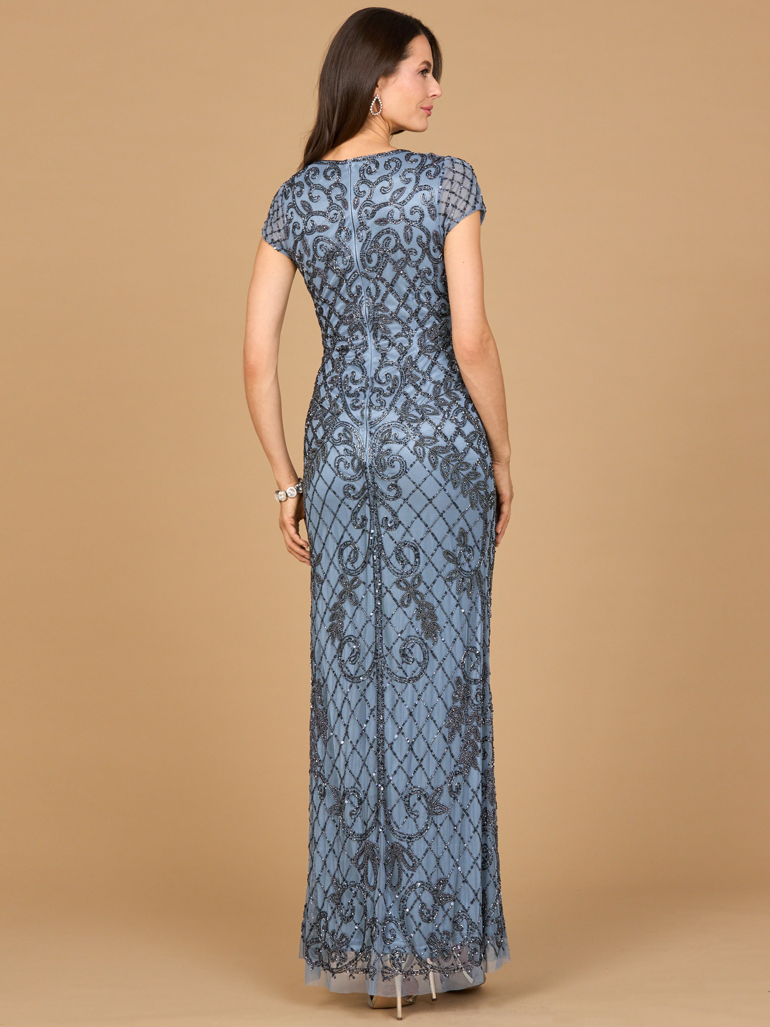 Elegant Cap Sleeve Mermaid Beaded Gown - V-Neck Formal Dress 28865