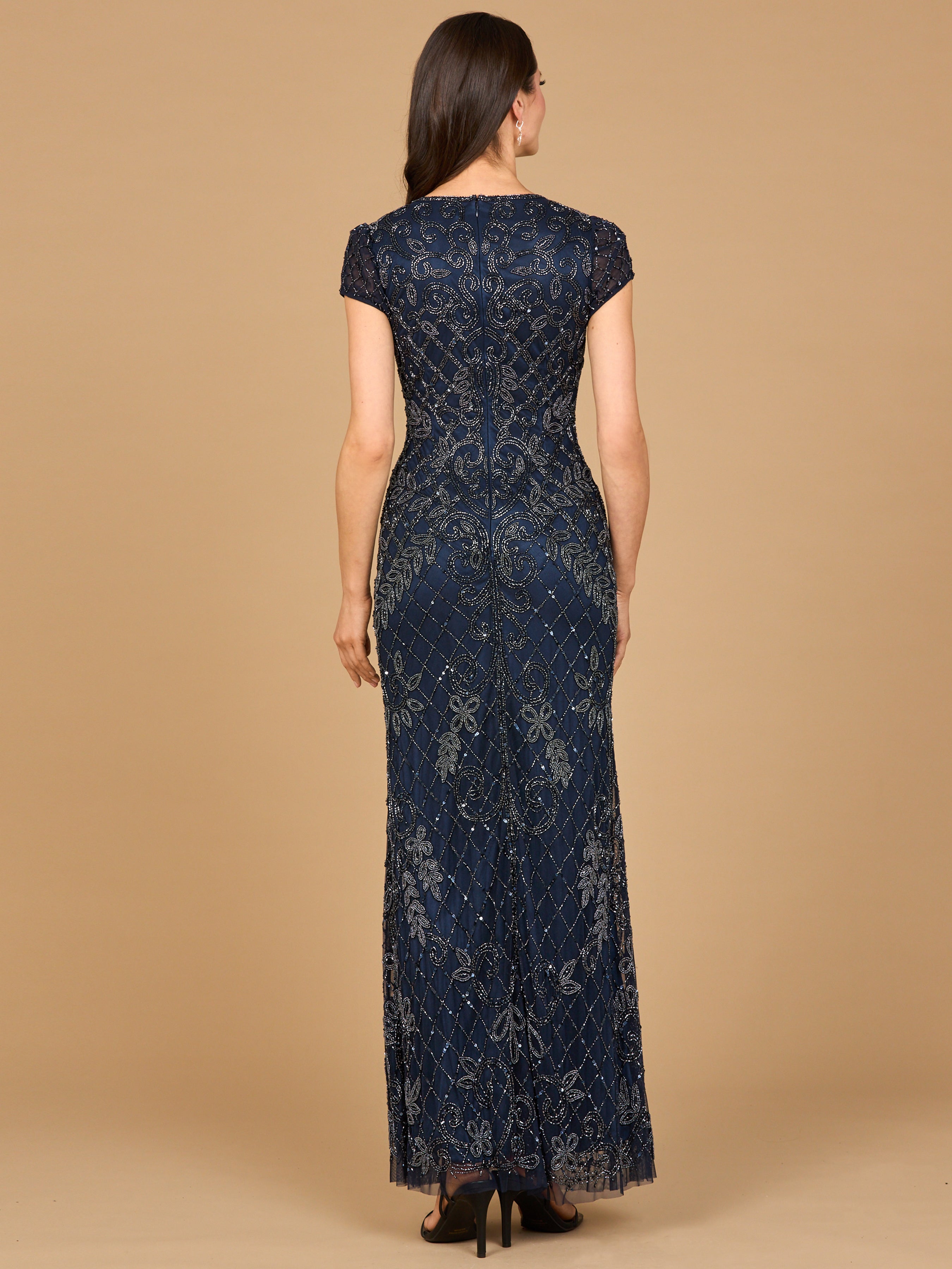 Elegant Cap Sleeve Mermaid Beaded Gown - V-Neck Formal Dress 28865
