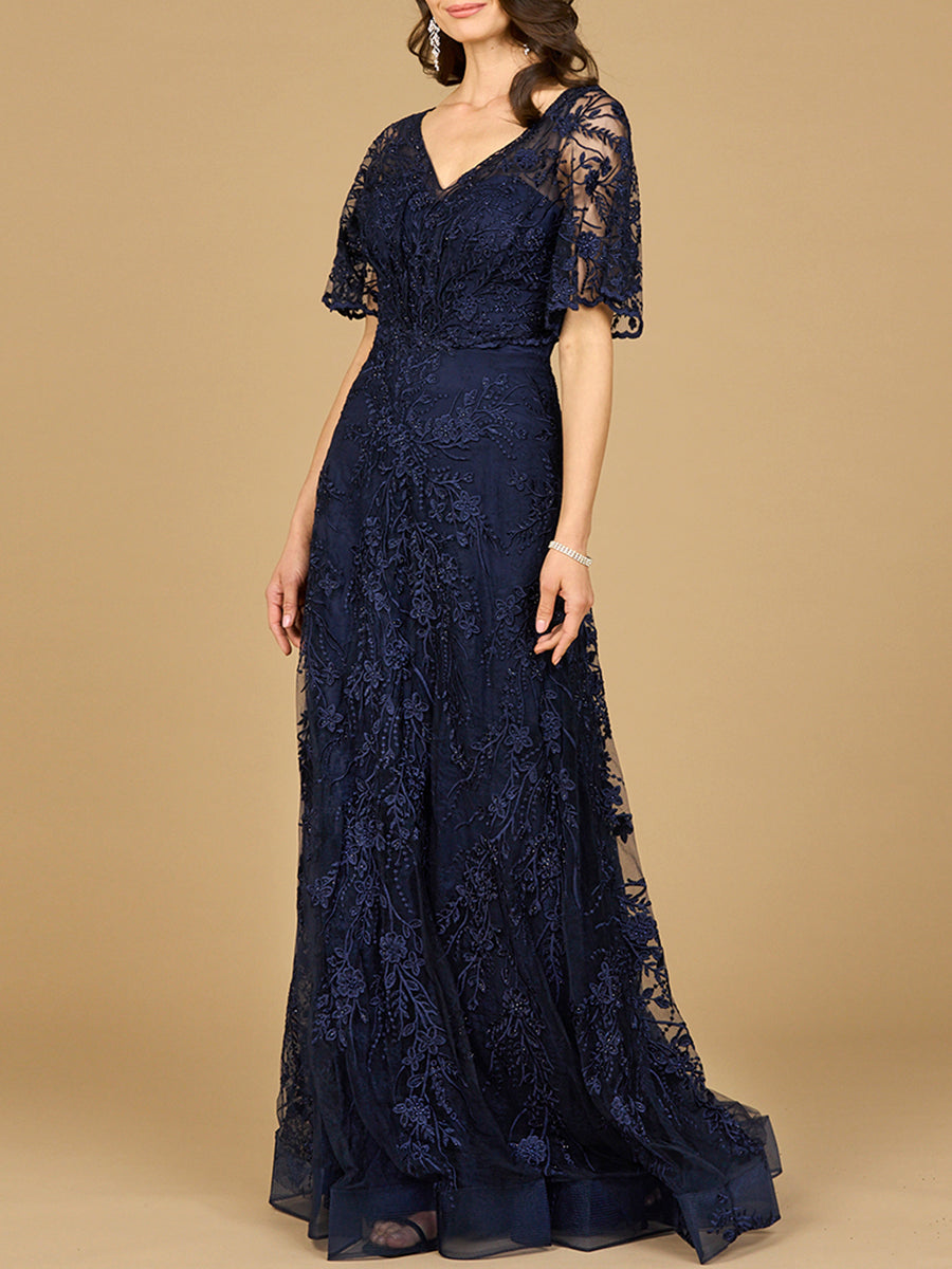 Elegant Cape Sleeve A-line Gown 28923