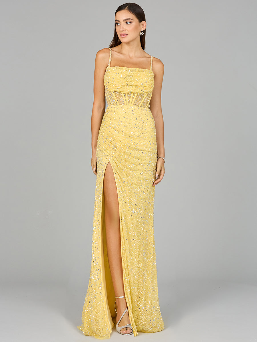 Elegant Corset Gown with Slit 9960