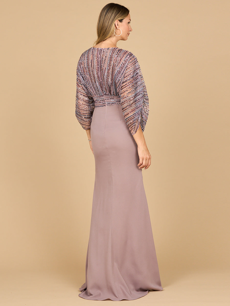 Elegant Draped Skirt Gown with Cape Sleeves - V-Neck Formal Dress 28950
