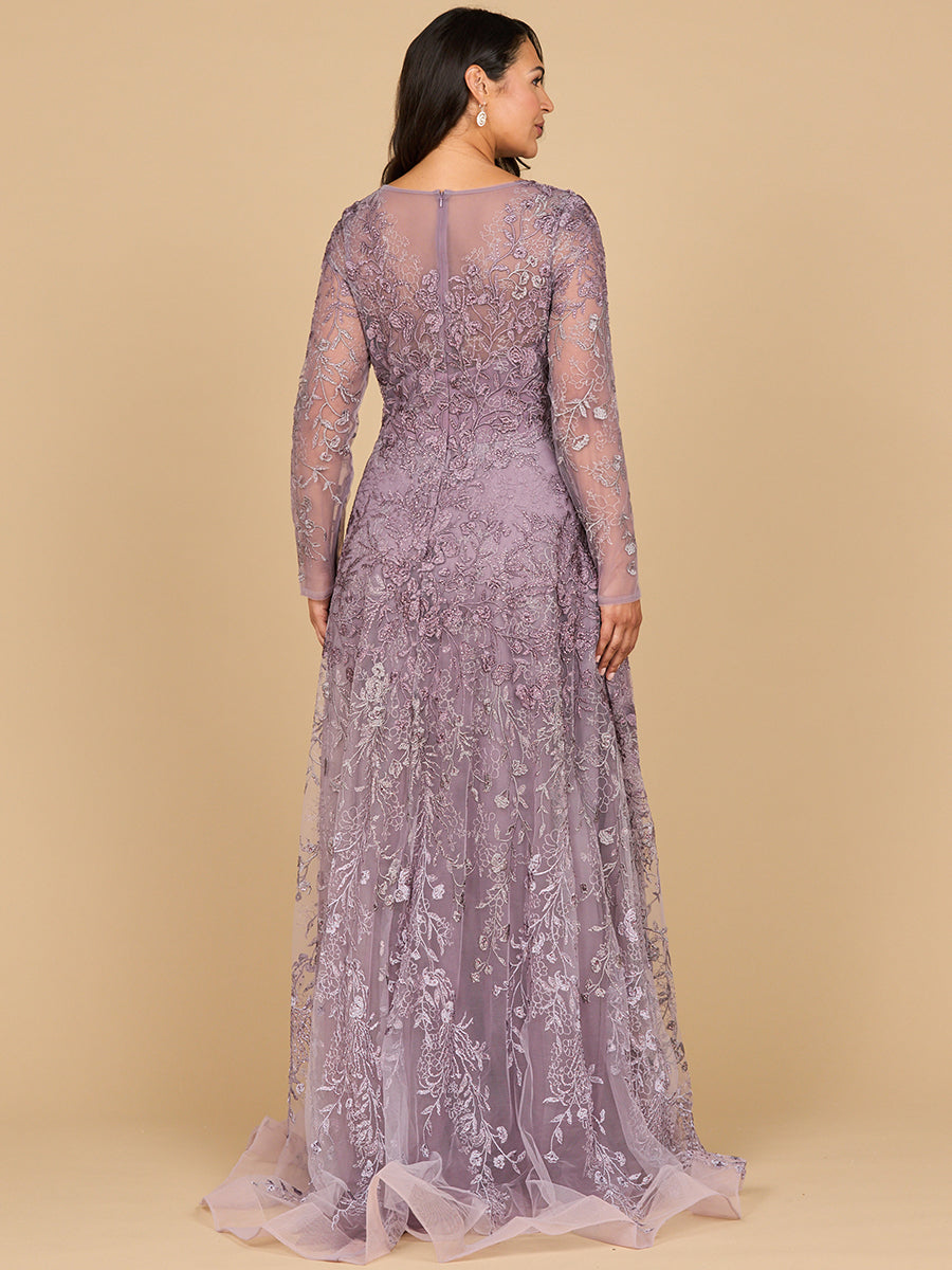 Elegant Long Sleeve V-Neck Ombre Lace Gown - Mermaid Formal Dress 28878