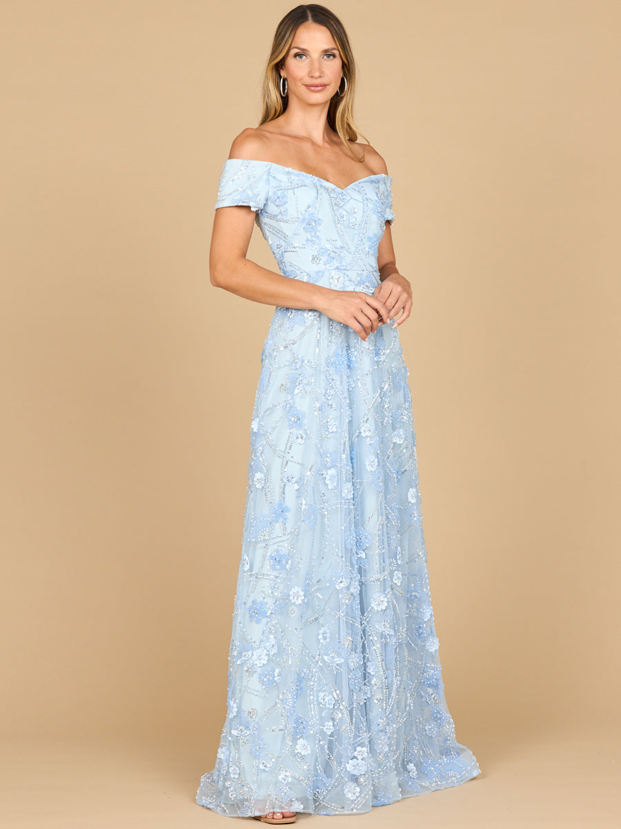 Elegant Off Shoulder A-Line Floral Gown - Embroidered Formal Dress 28882