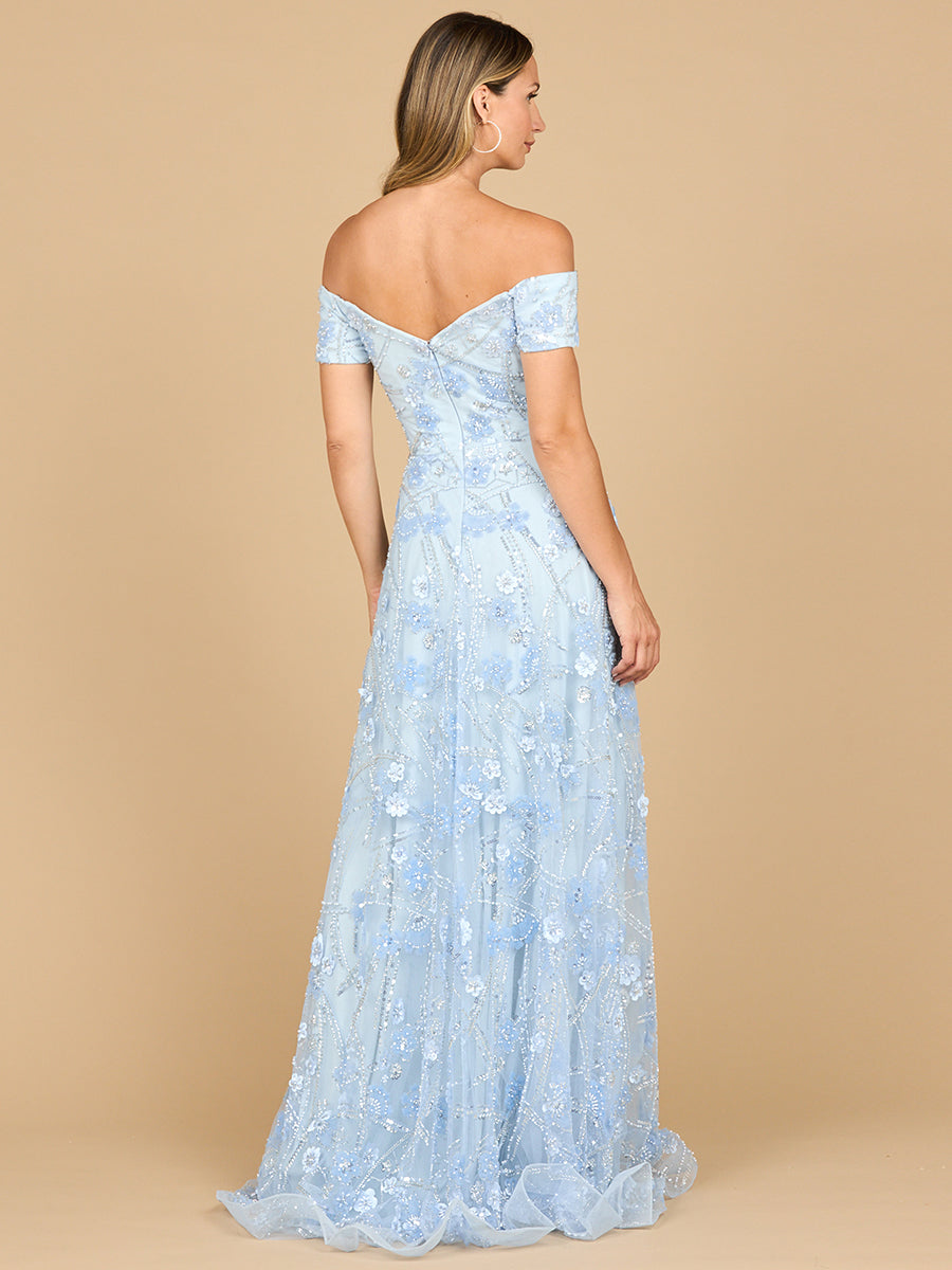 Elegant Off Shoulder A-Line Floral Gown - Embroidered Formal Dress 28882
