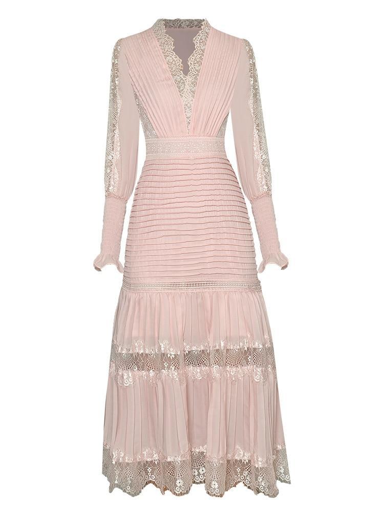 Elegant long sleeve Lace midi dress - EA128