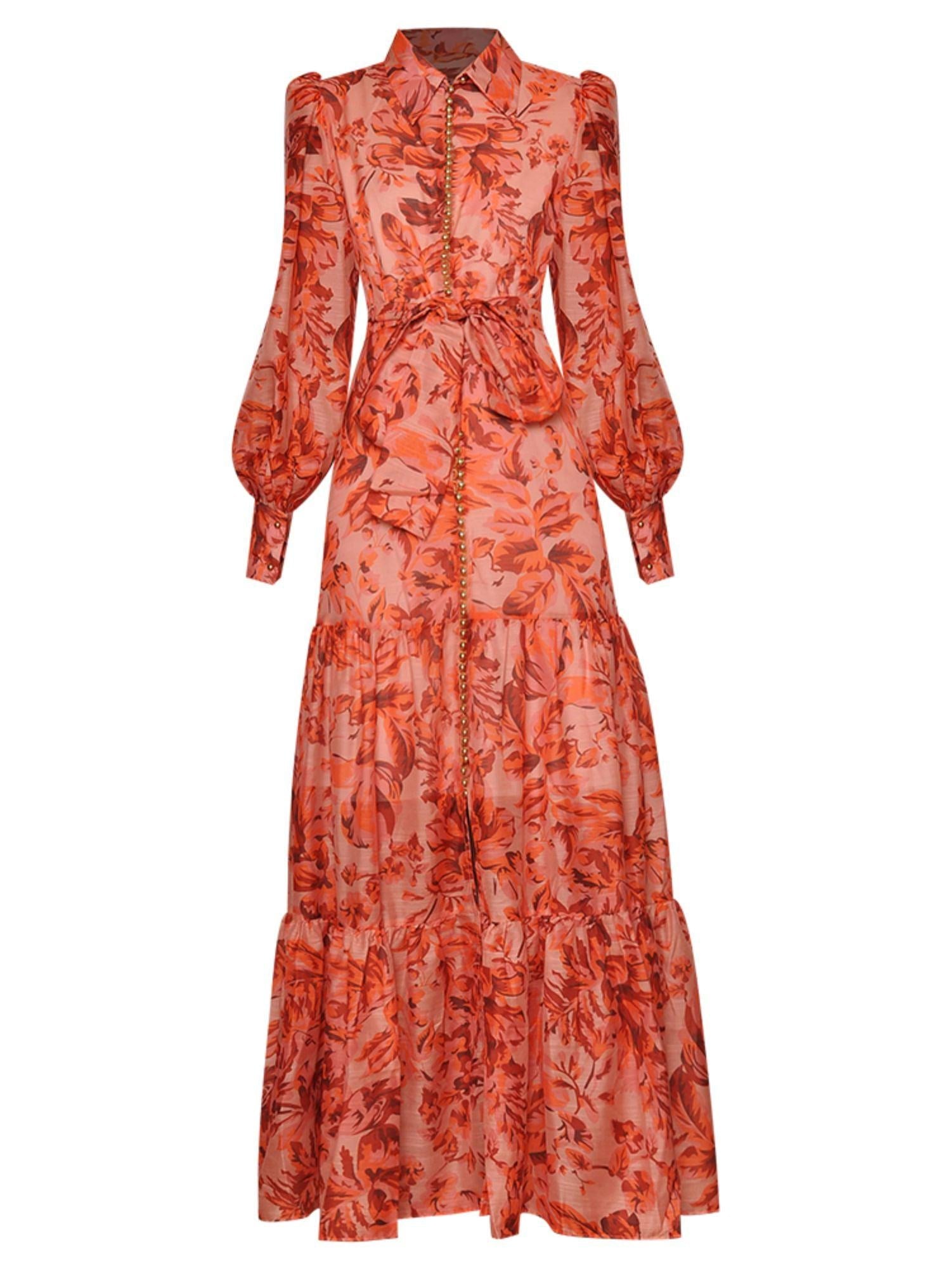 Elegant printed Long sleeve maxi Dress - WF135
