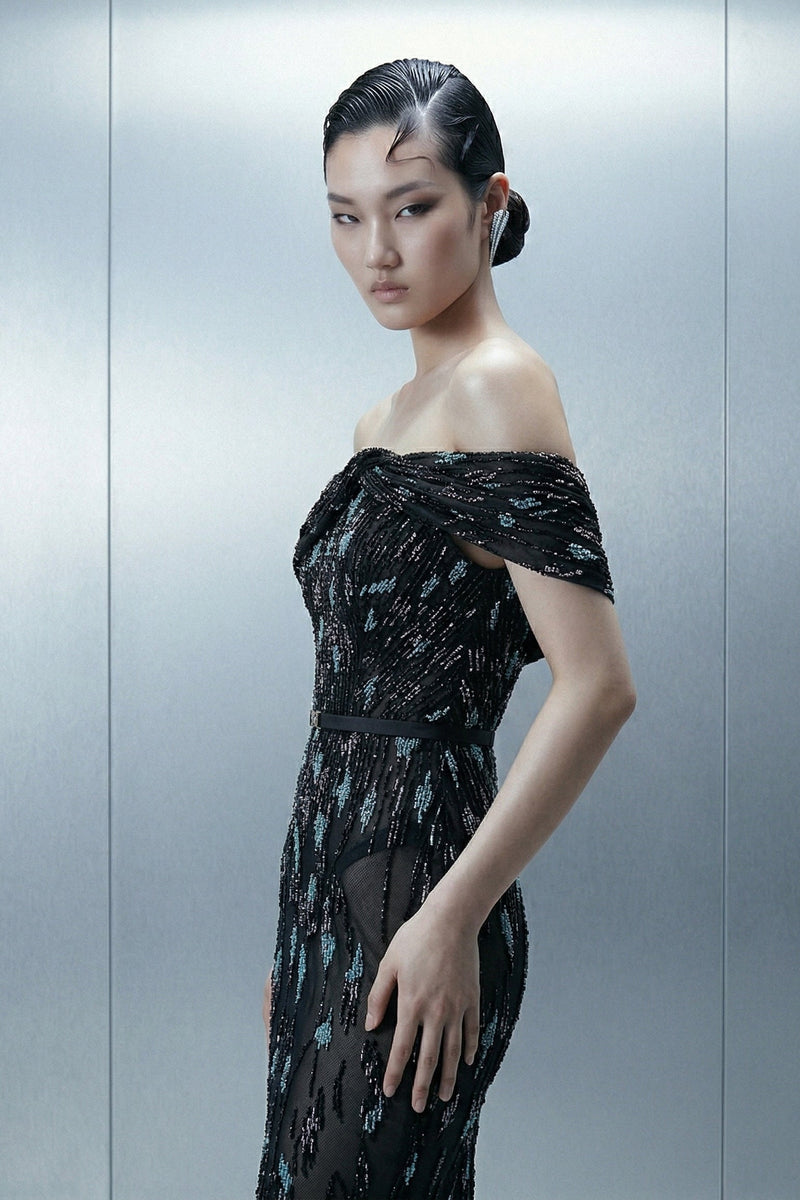 Eli The Label E0148 Black Sequin One-Shoulder Mermaid Evening Gown
