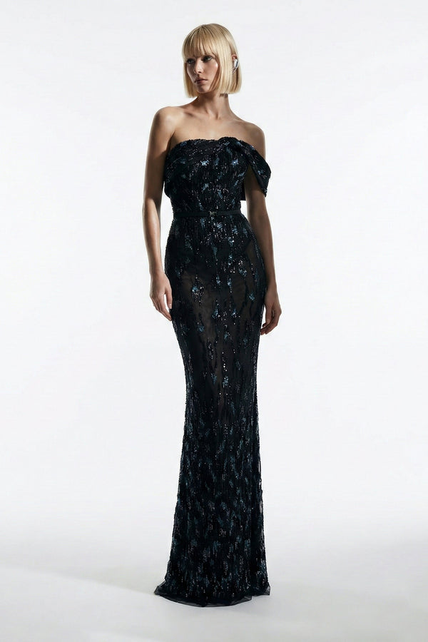 Eli The Label E0148 Black Sequin One-Shoulder Mermaid Evening Gown