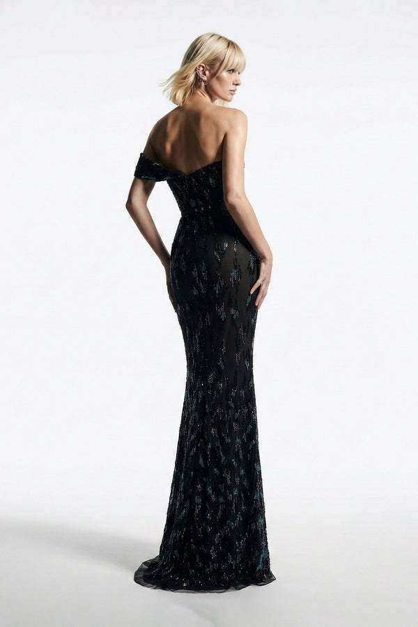 Eli The Label E0148 Black Sequin One-Shoulder Mermaid Evening Gown