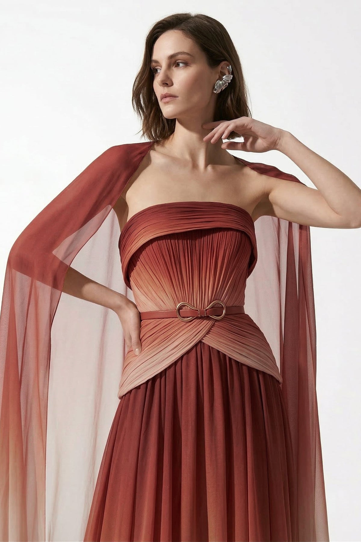 Eli The Label E0153 Ombré Strapless Cape Evening Gown