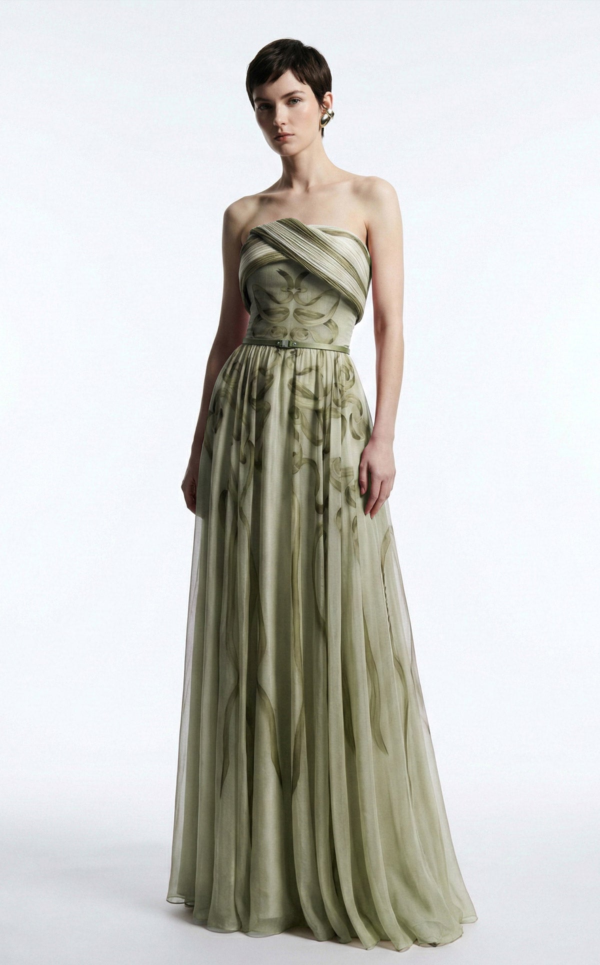 Elie Awad E0129 Strapless Crossover Bodice Chiffon Gown with Slim Belt