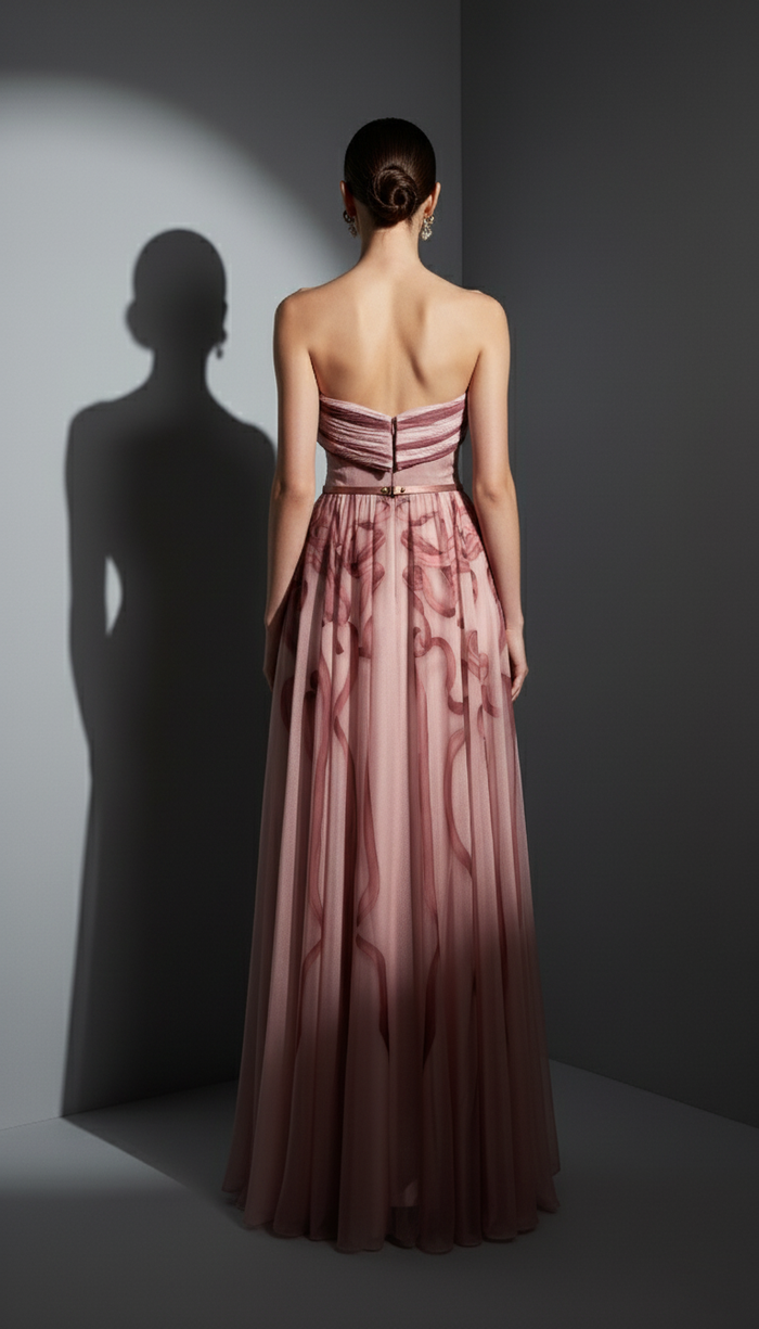 Elie Awad E0129 Strapless Crossover Bodice Chiffon Gown with Slim Belt