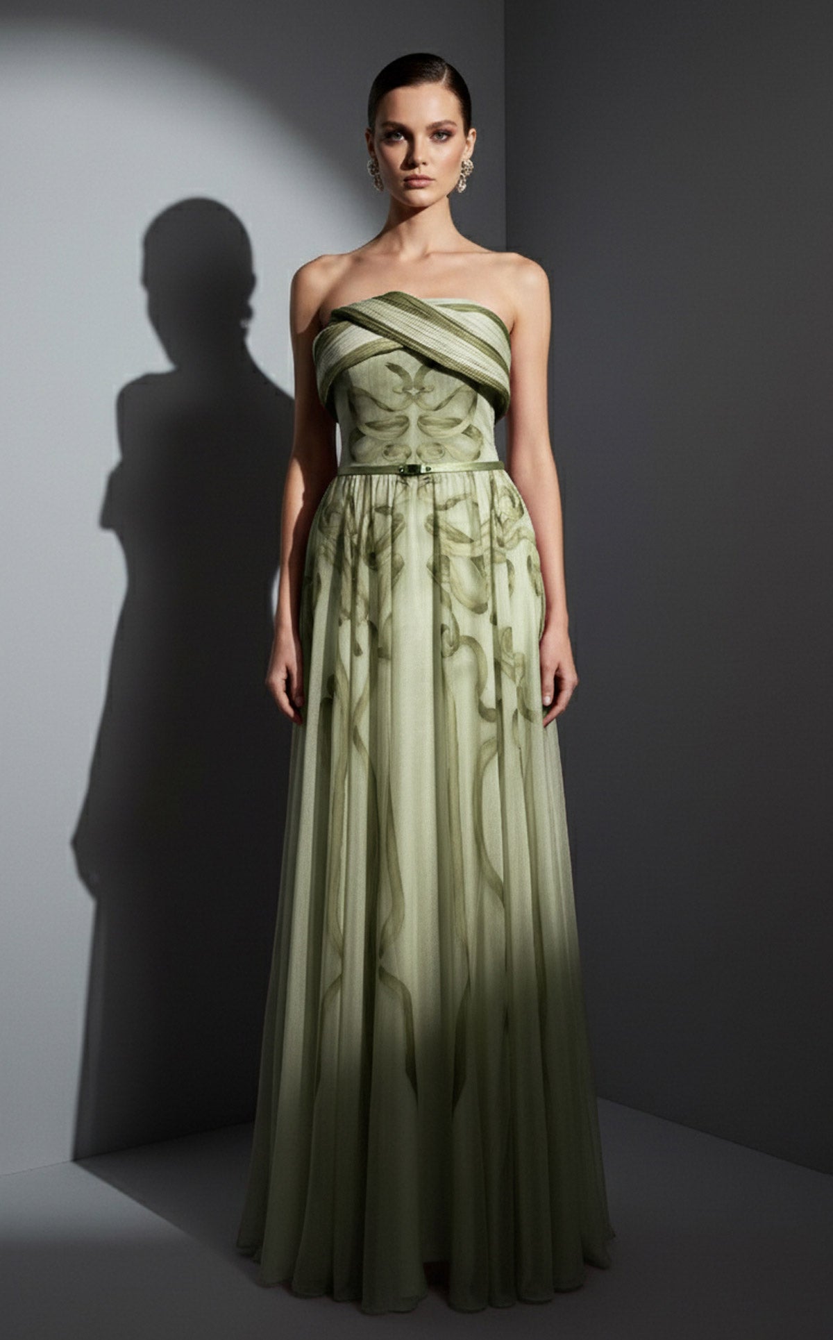 Elie Awad E0129 Strapless Crossover Bodice Chiffon Gown with Slim Belt