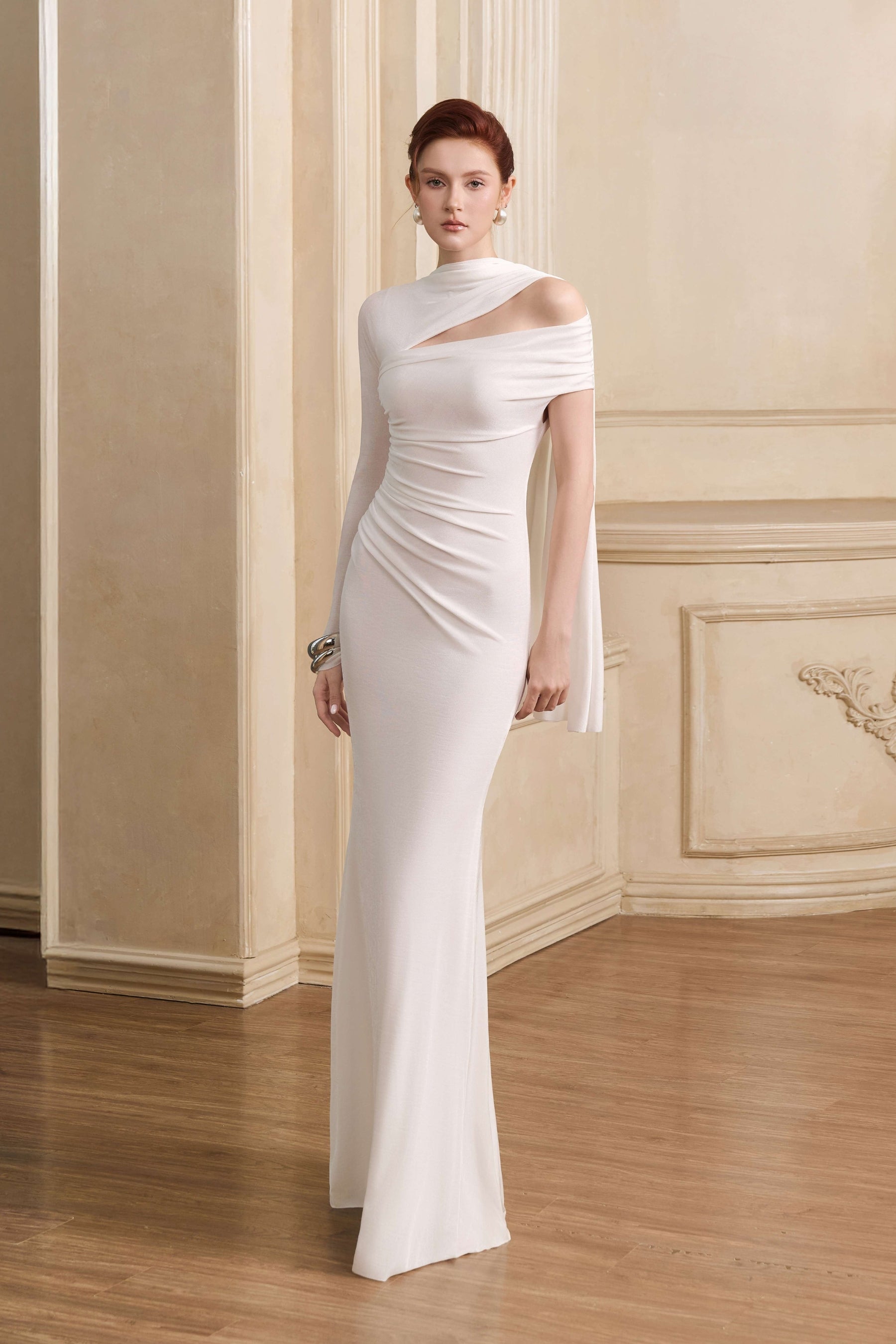 Elies Asymmetric Sleeve Silk Gown