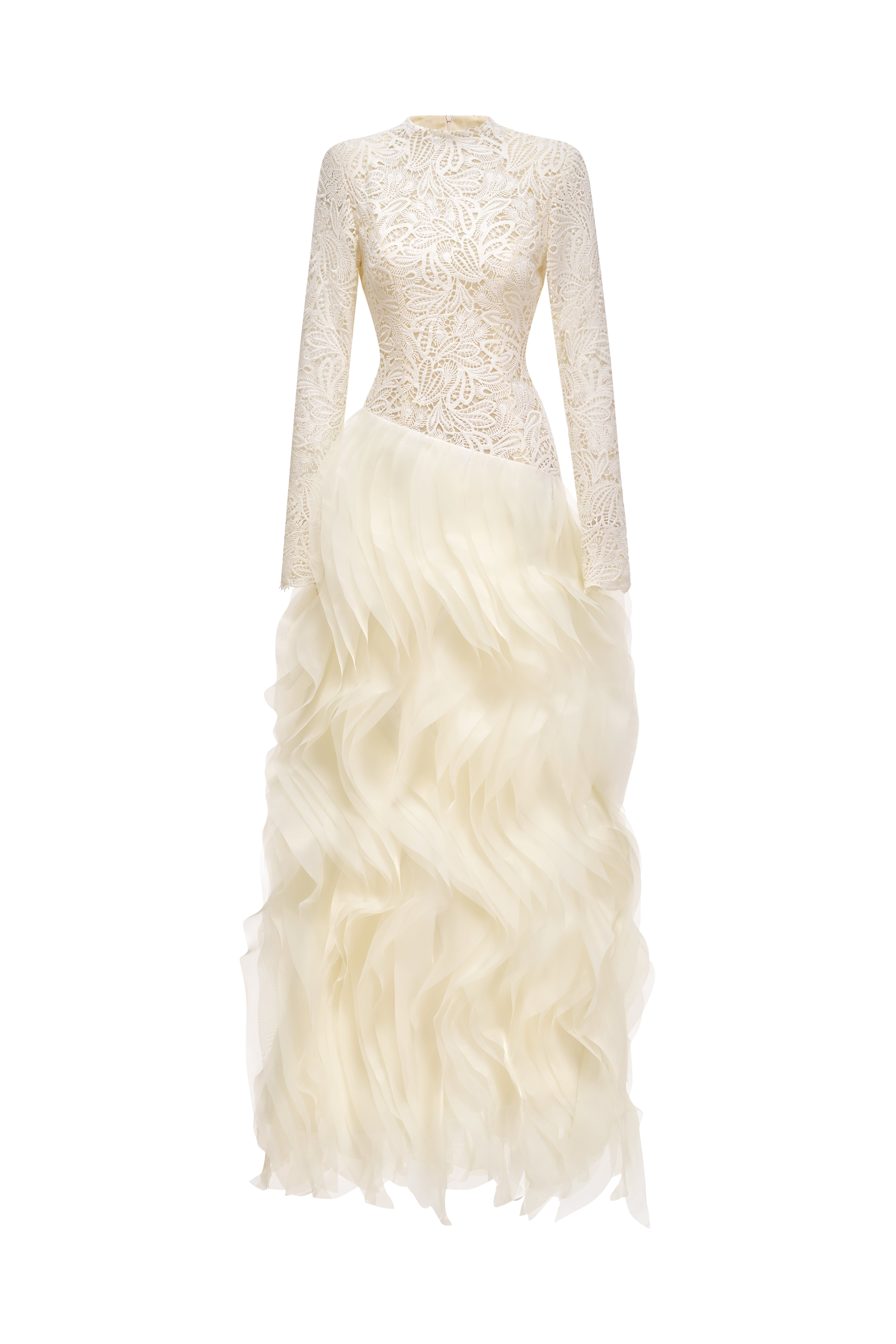 Elowen Lace Organza Ruffle Maxi Gown
