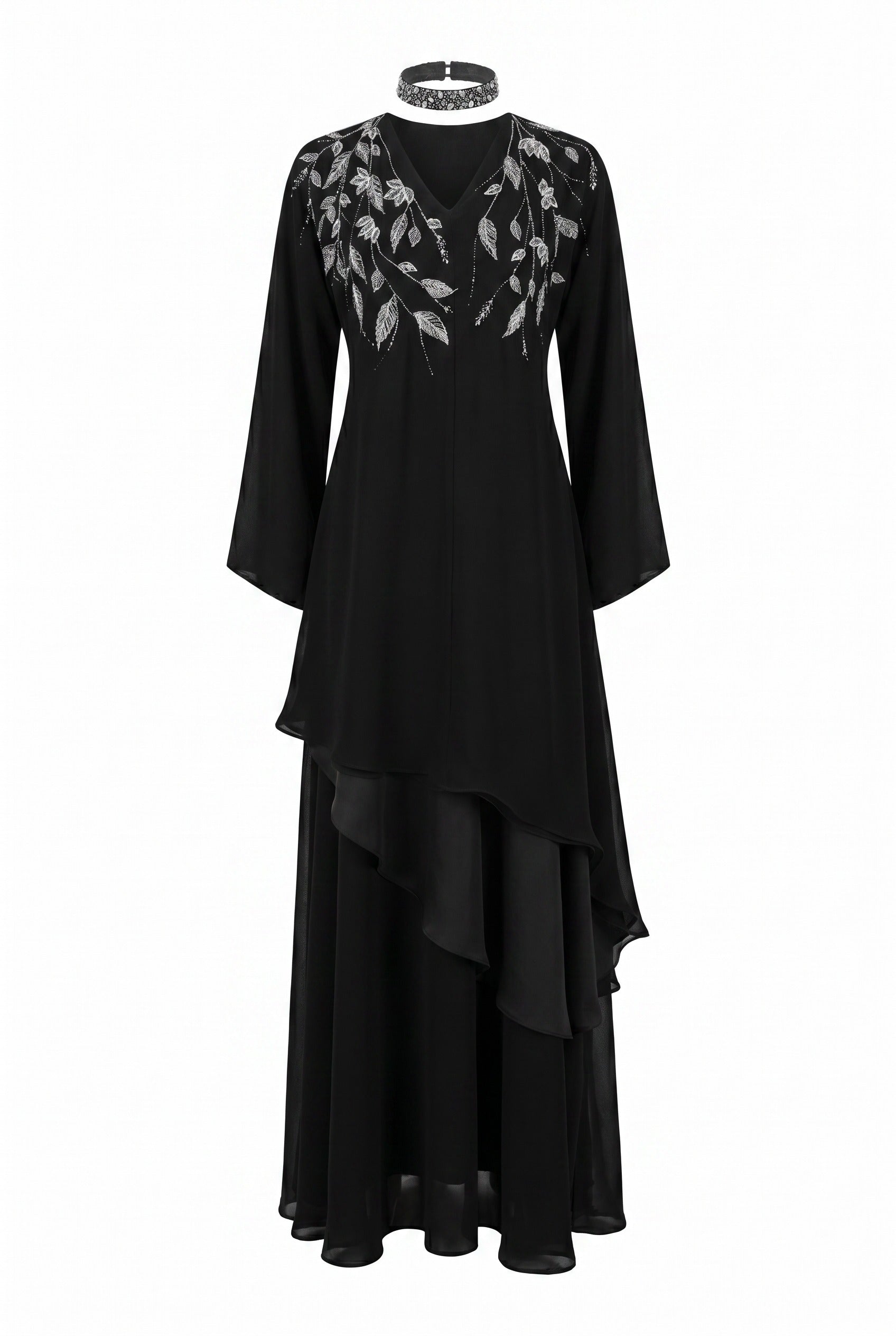 Embellished Chiffon Coat, Top and Skirt Set