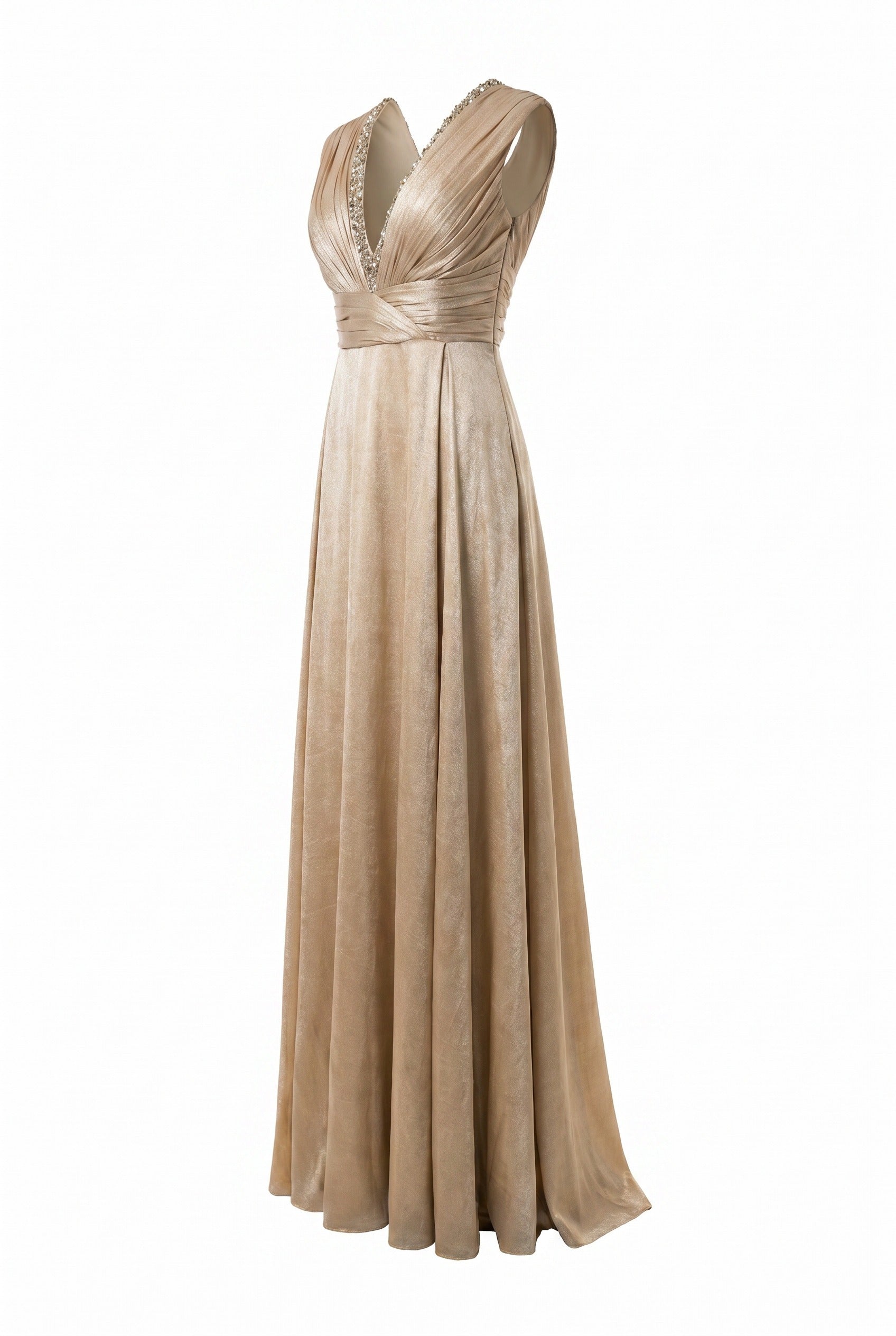Embellished Draped Gold Maxi Gown