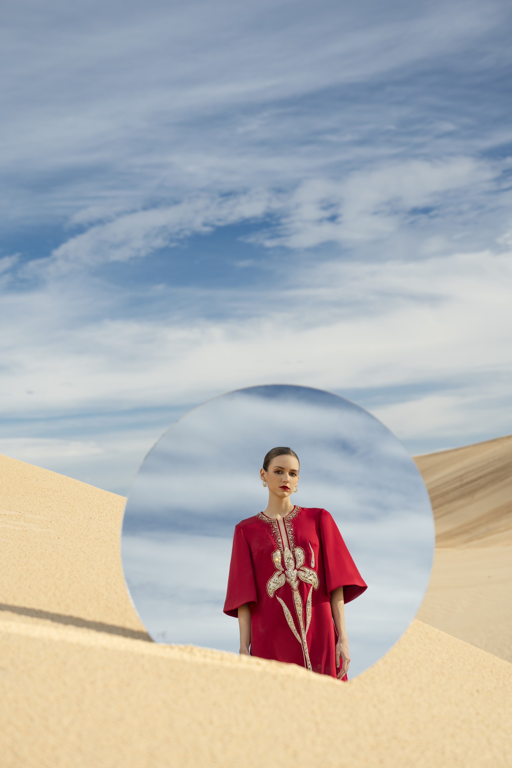 Embellished Kaftan Sleeve Red Maxi Gown