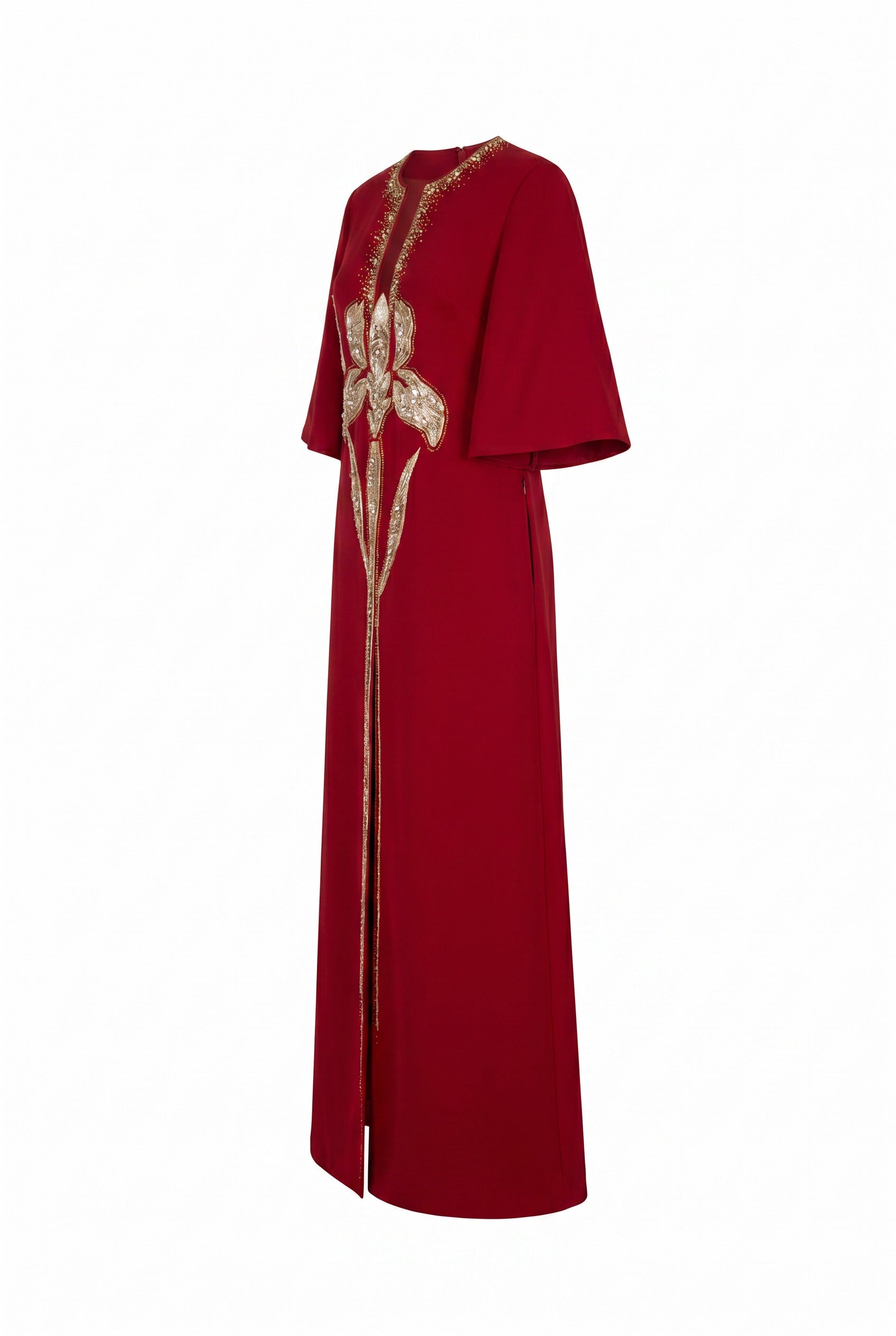 Embellished Kaftan Sleeve Red Maxi Gown