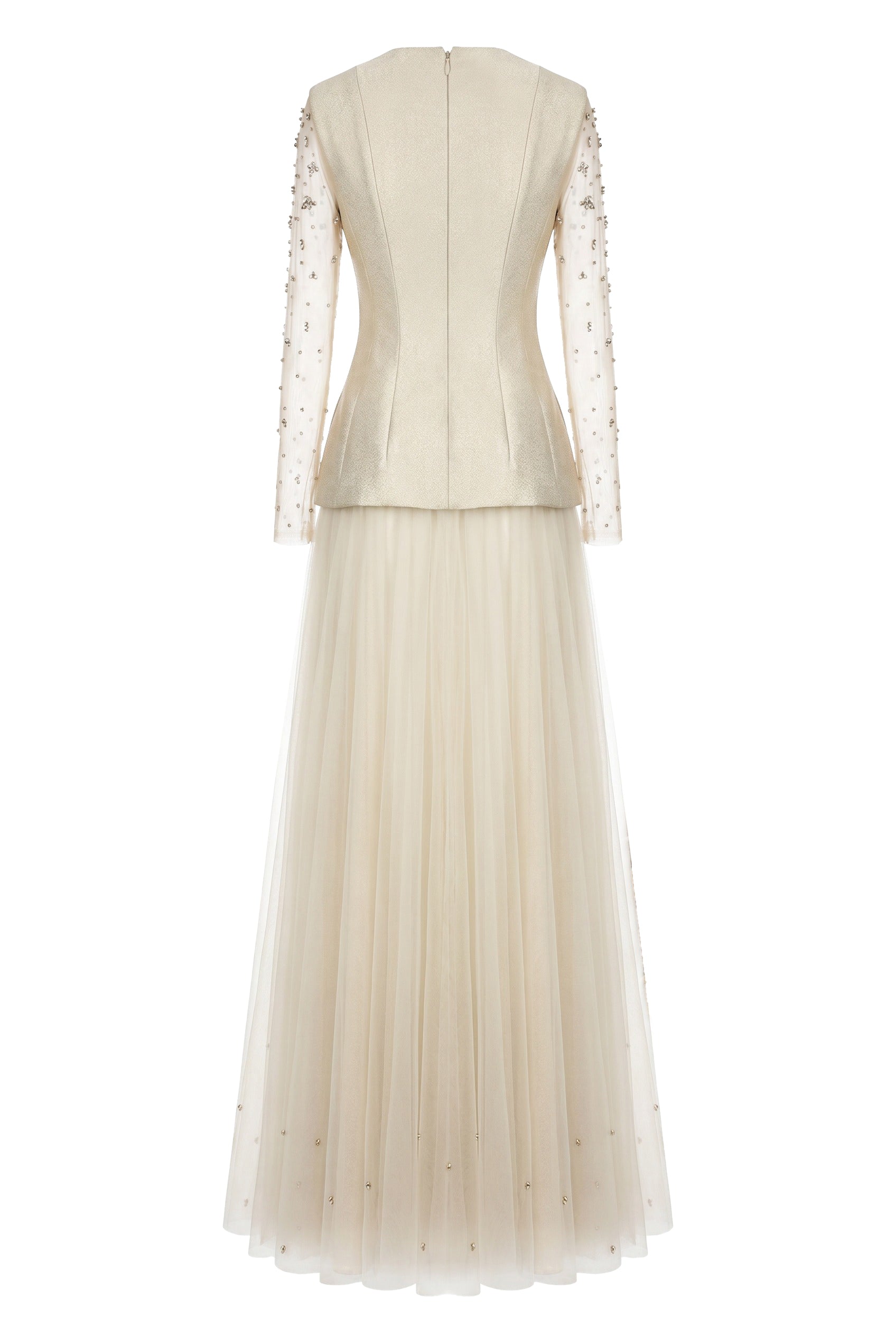 Embellished Tulle and Mikado Peplum Gown