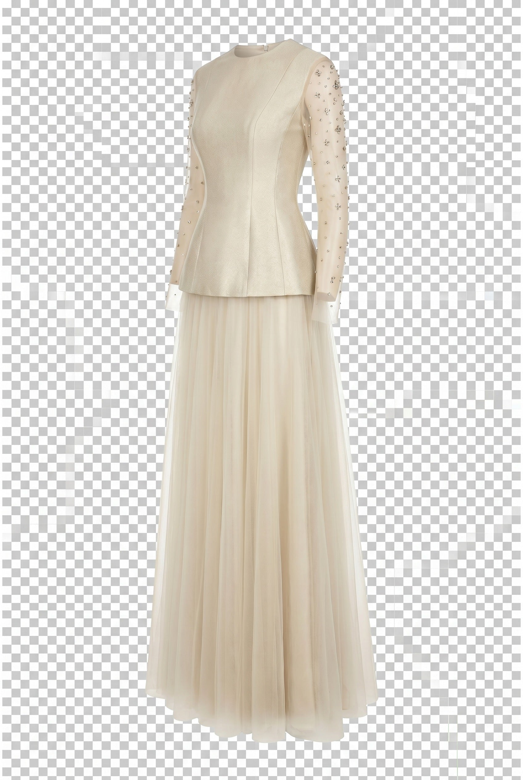 Embellished Tulle and Mikado Peplum Gown