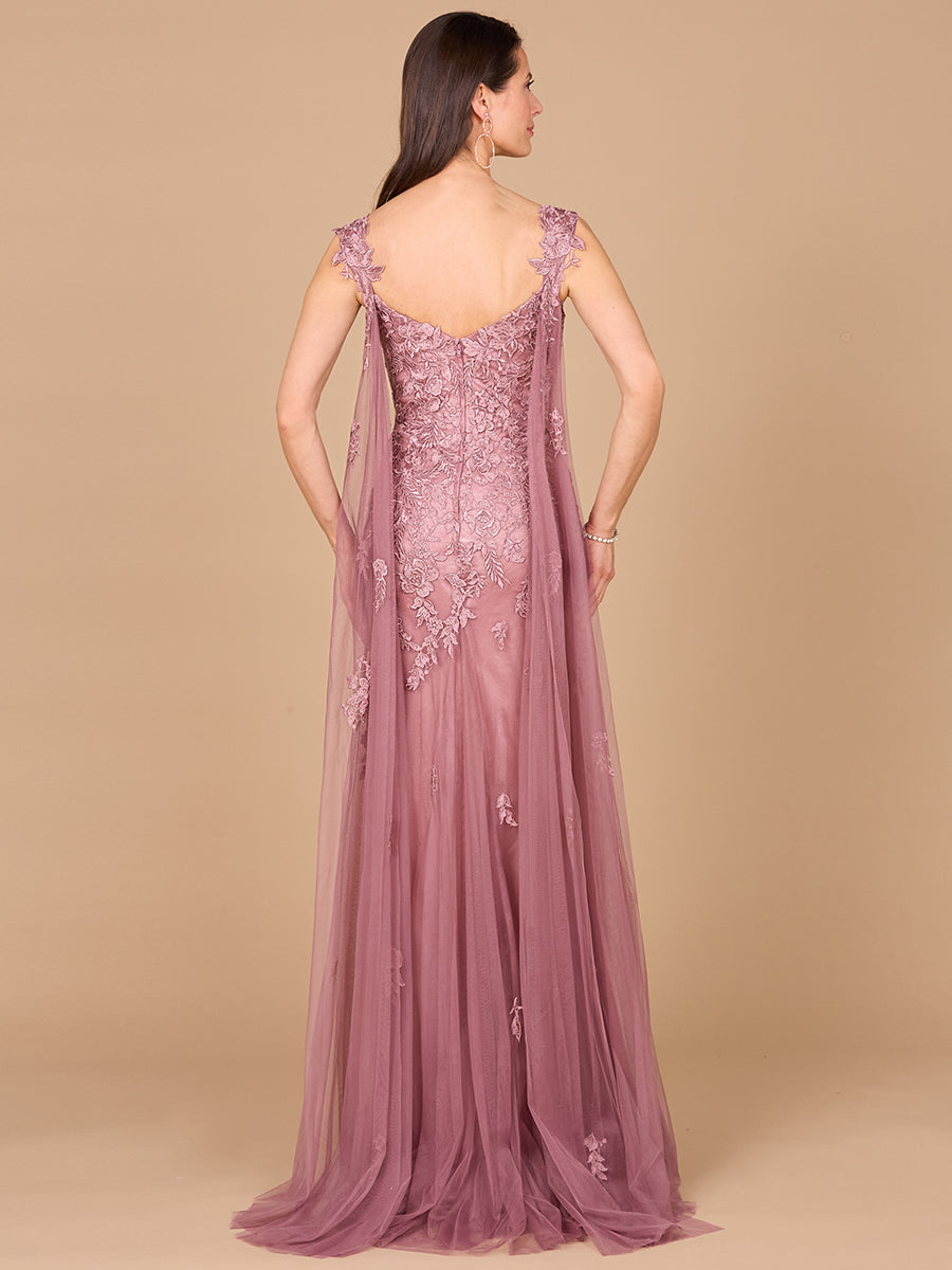 Embroidered Lace Gown with Flowing Capes Style 29018