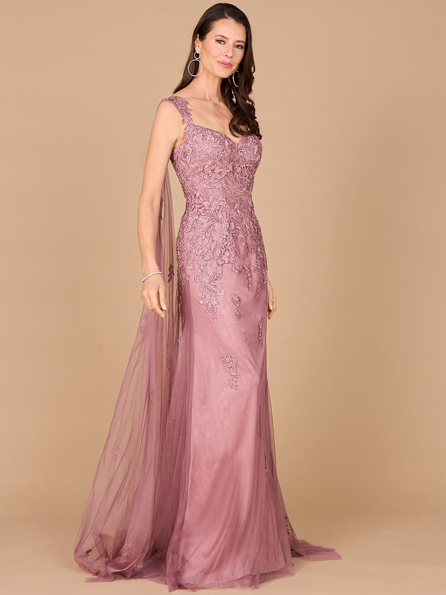 Embroidered Lace Gown with Flowing Capes Style 29018