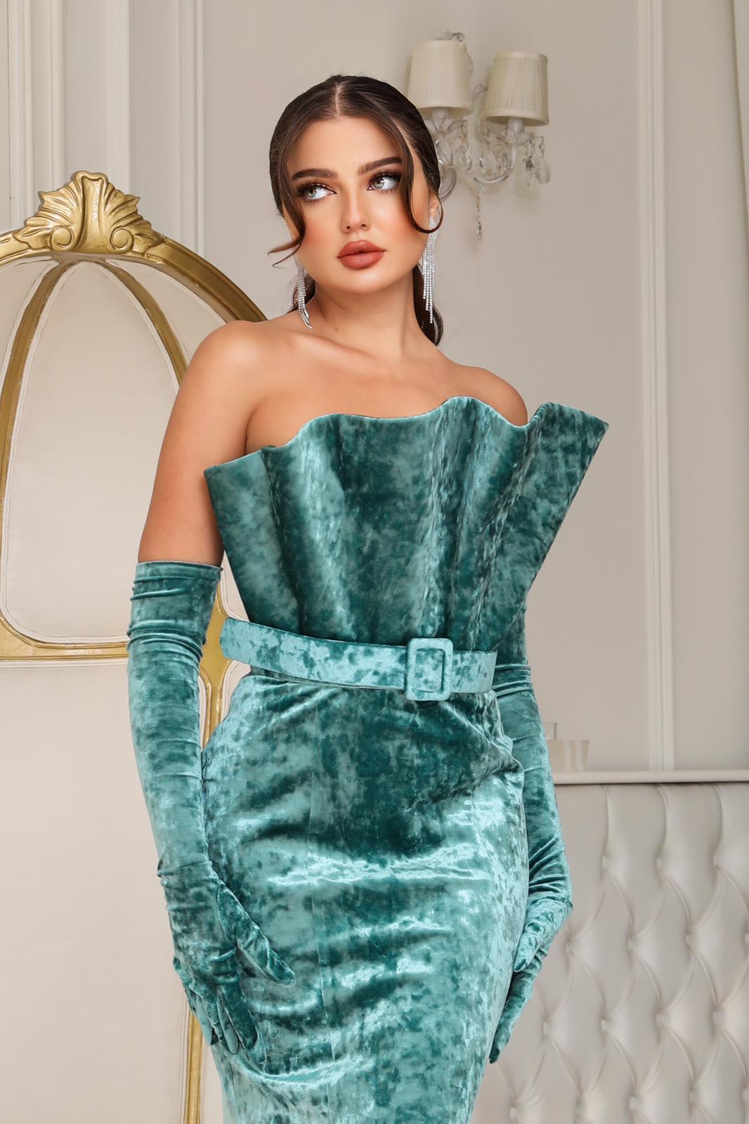Emerald Strapless Evening Gown N0631