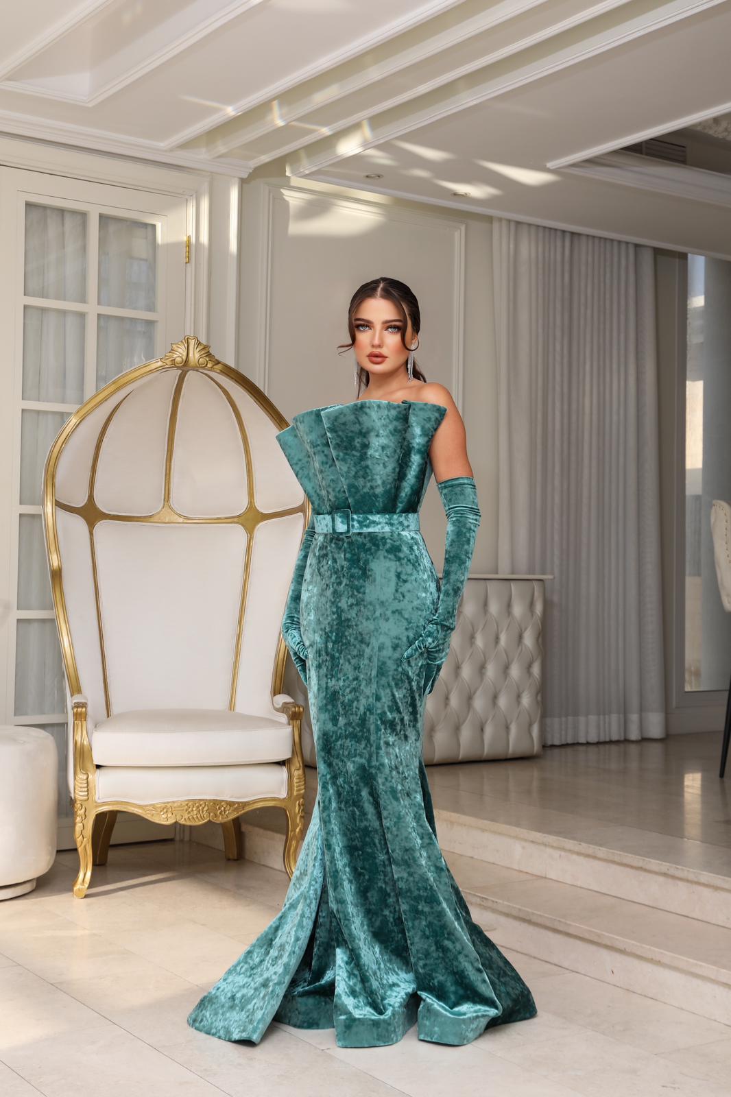 Emerald Strapless Evening Gown N0631