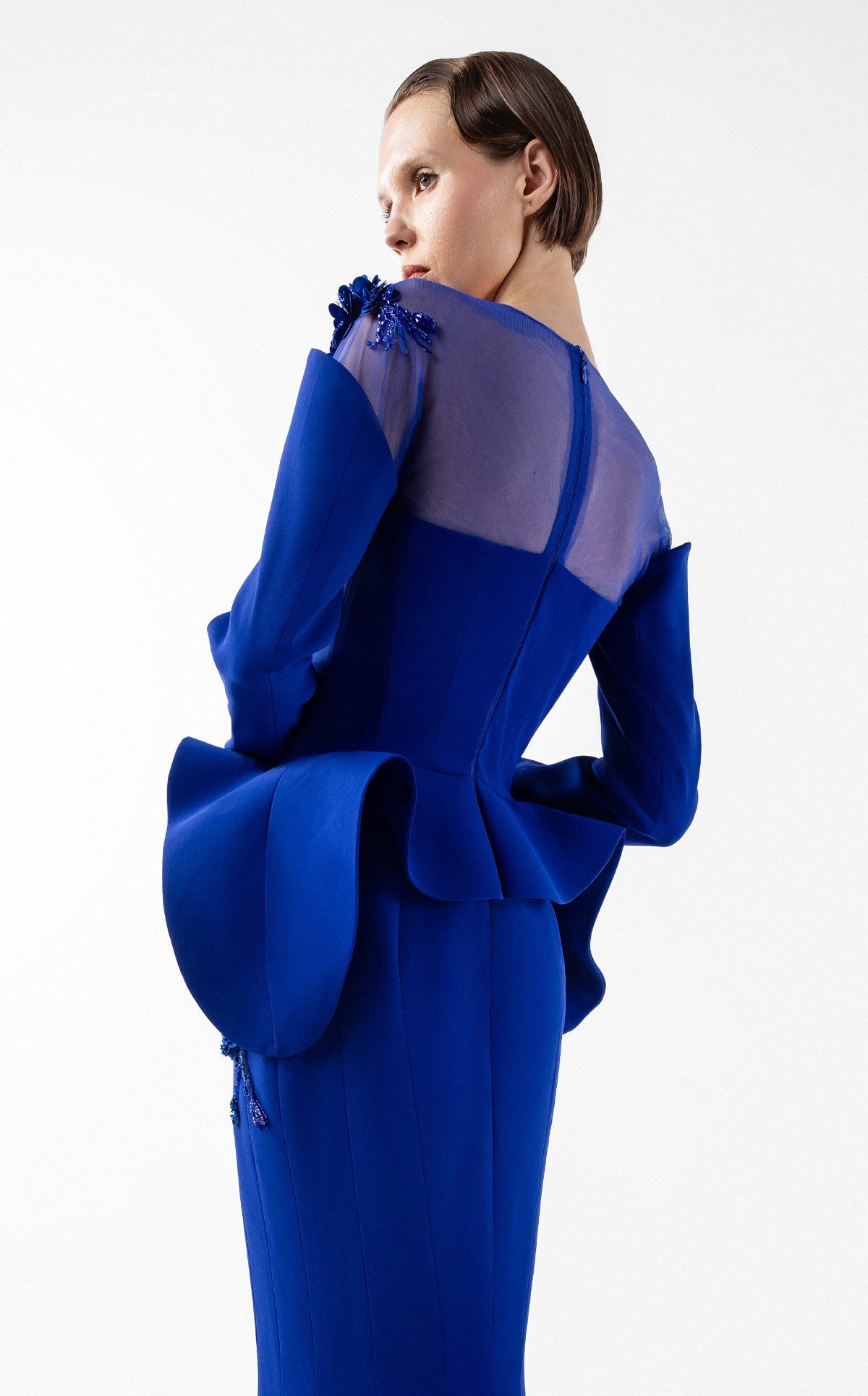Enchanted Peplum Royal Blue Mermaid Gown with Embroidery G2029