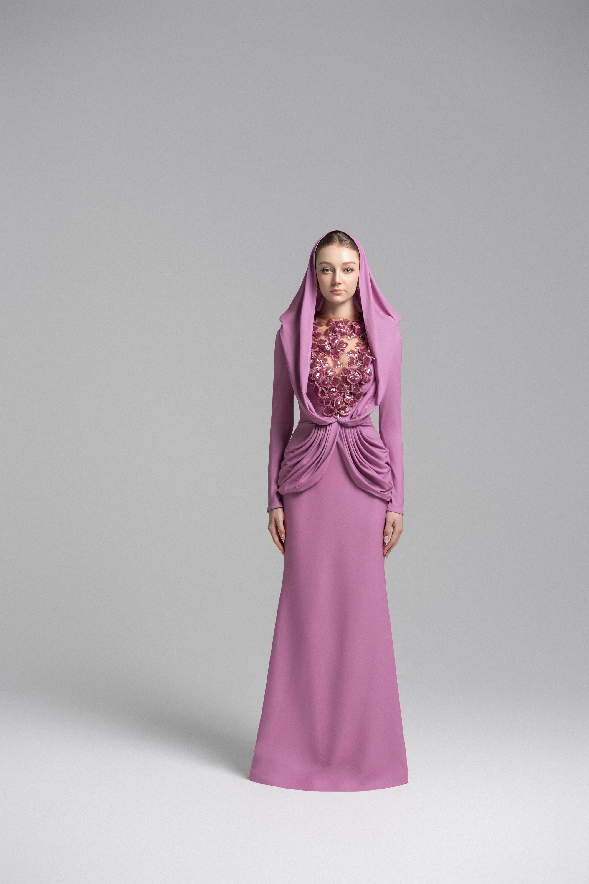 Ethereal Hooded Lace Evening Gown VL1015