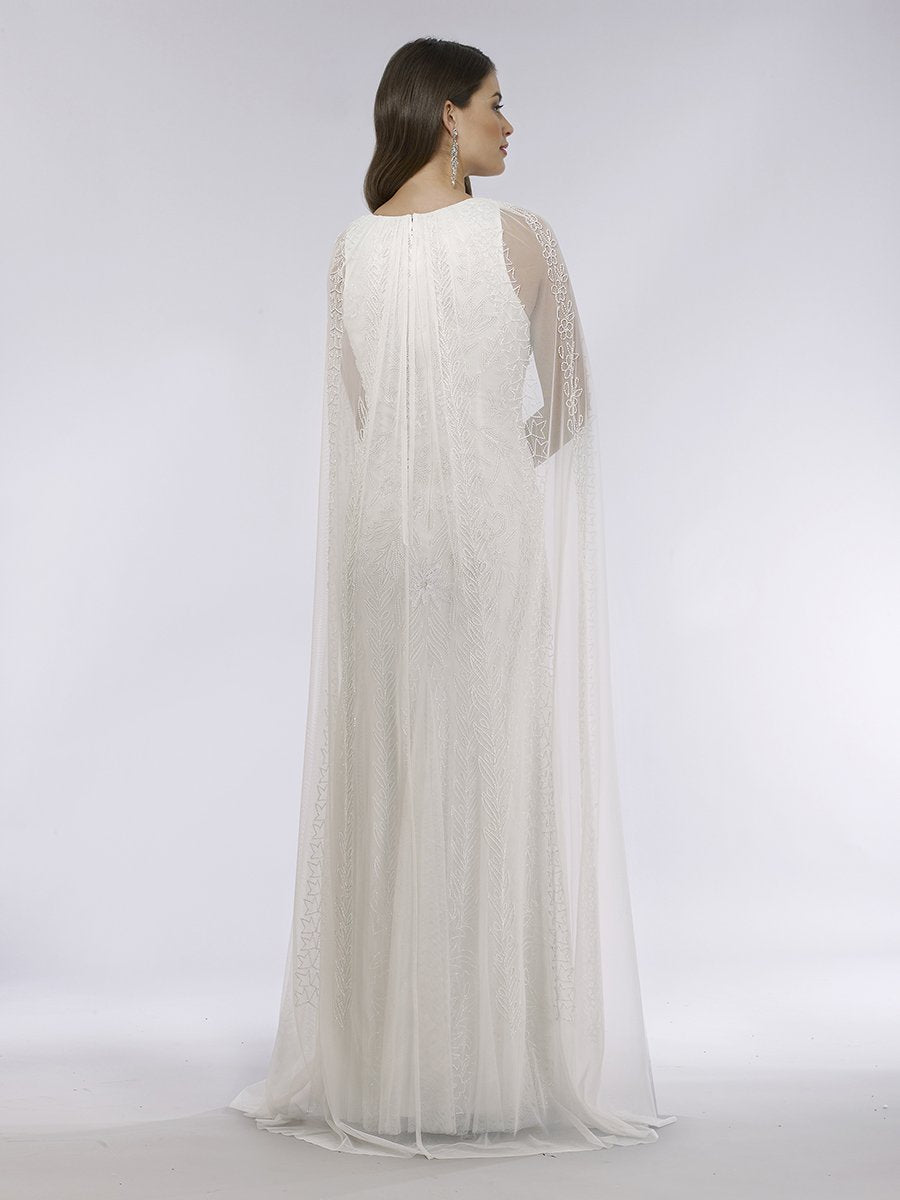Eve Beaded Cape Sleeve Wedding Dress with High Neckline 51045