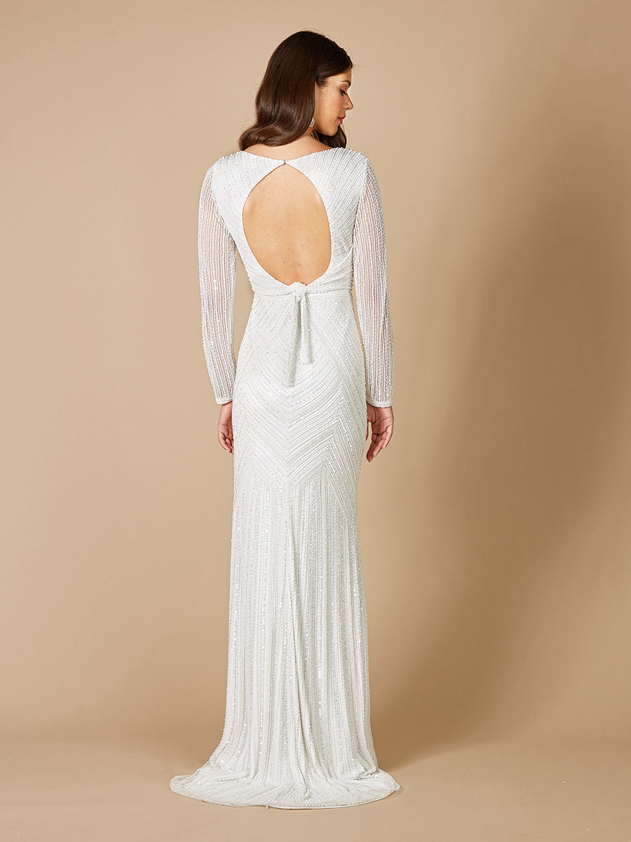 Finley Sheer Sleeve Wedding Gown with Tie Back Detail 51088
