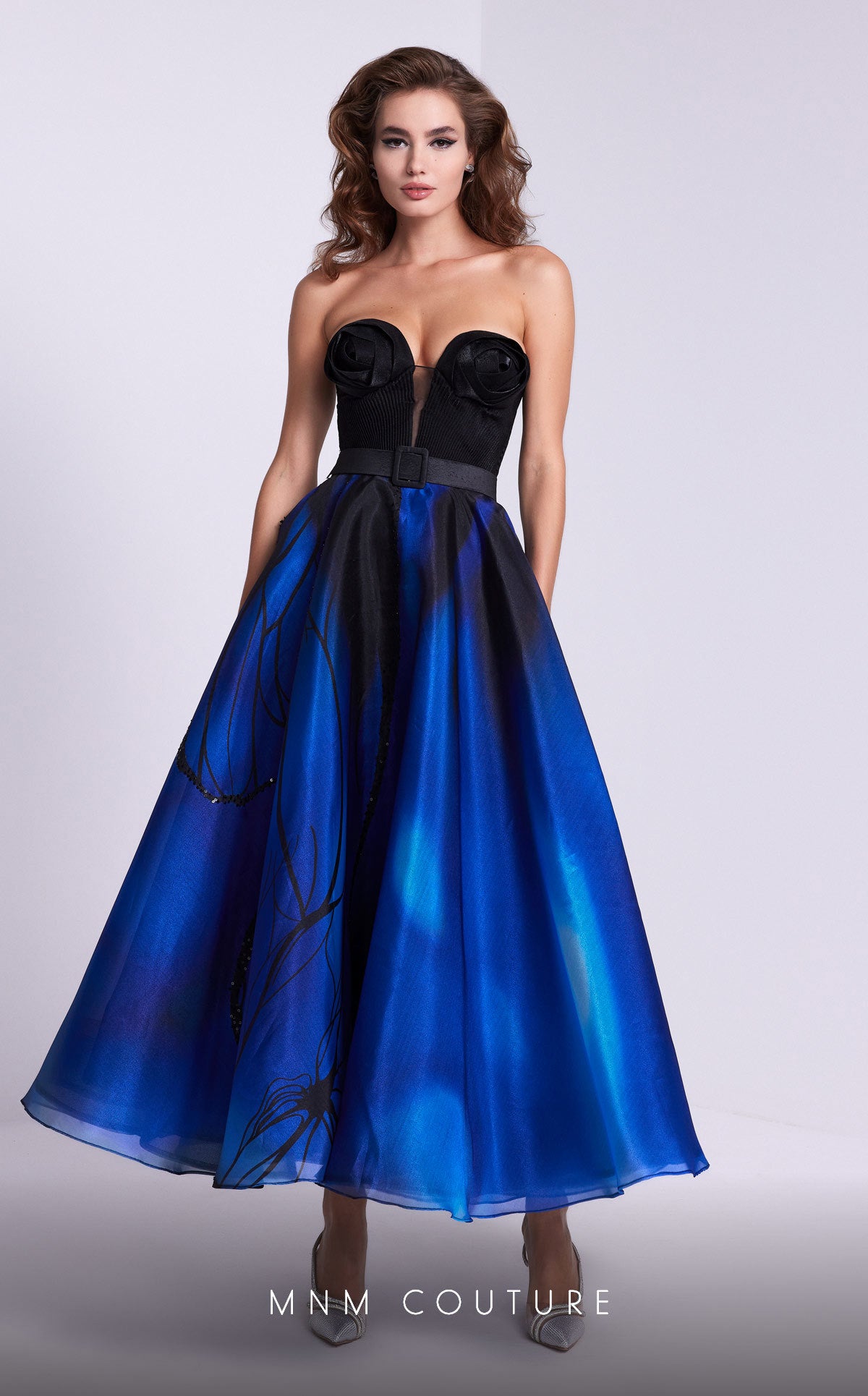 Fitted Evening Gown with Sheer Sleeves N0581