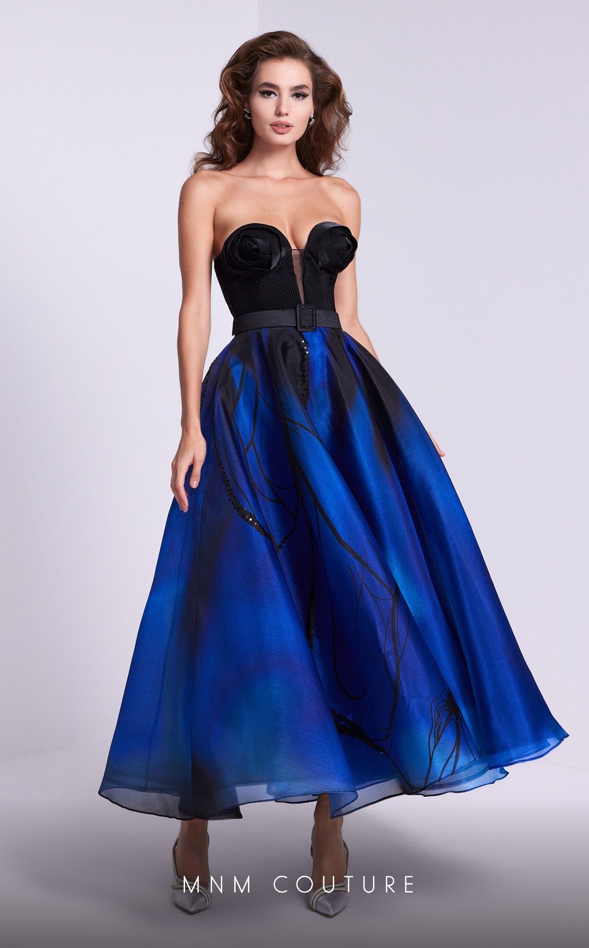 Fitted Evening Gown with Sheer Sleeves N0581