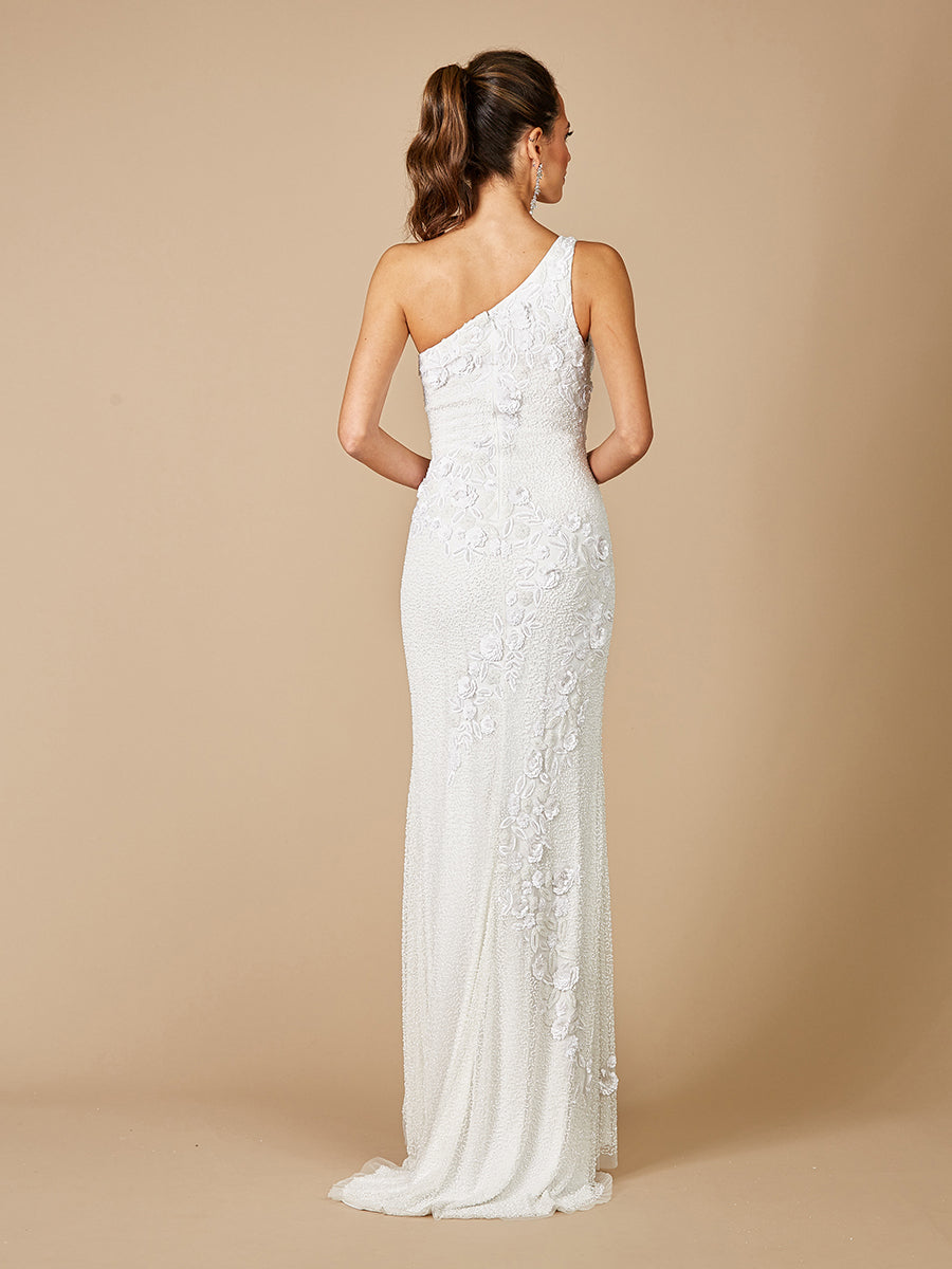 Fleur One Shoulder Floral Beaded Wedding Gown with Slit 51081